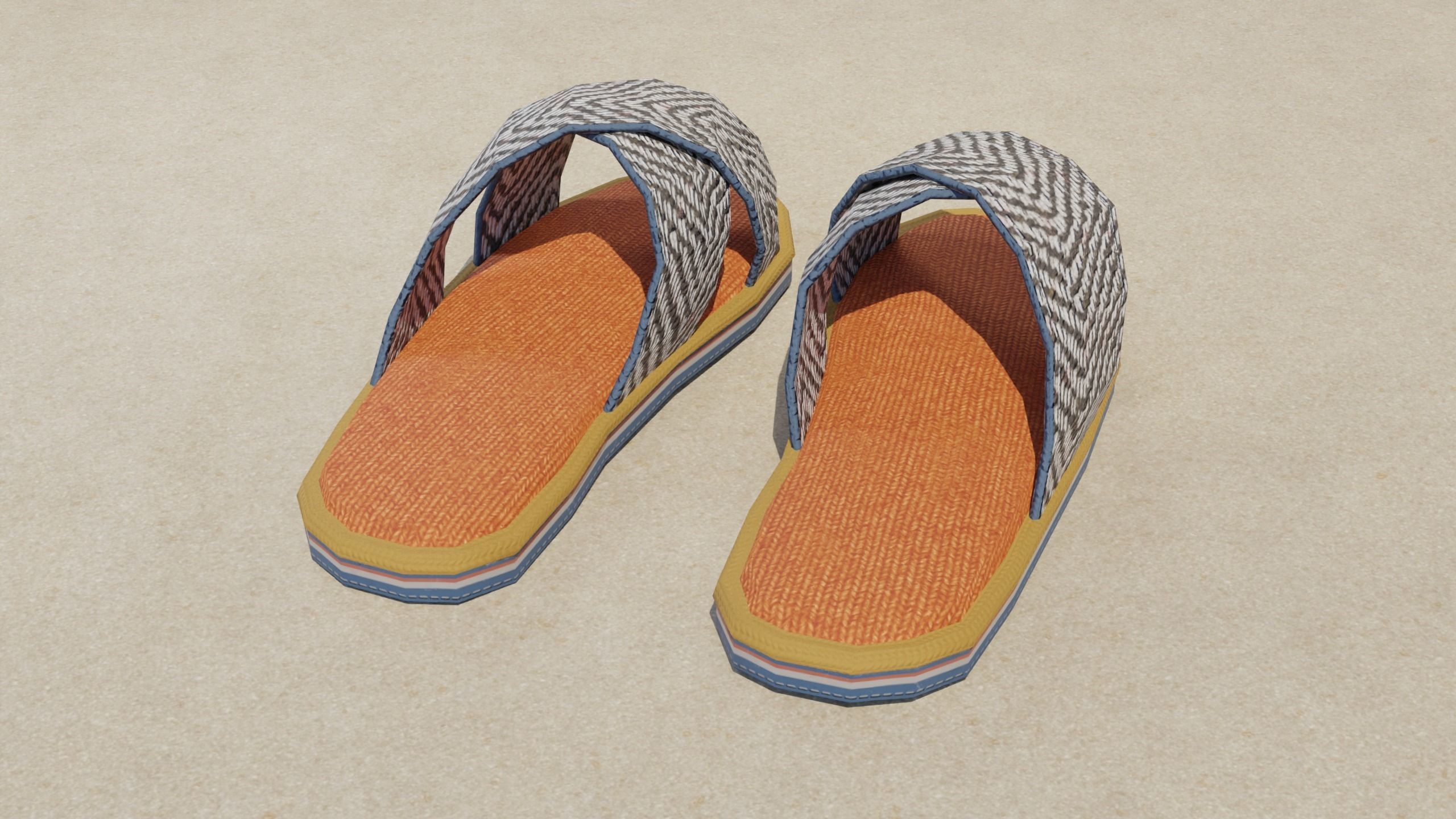 Orange Slippers Low-poly 3D model_6