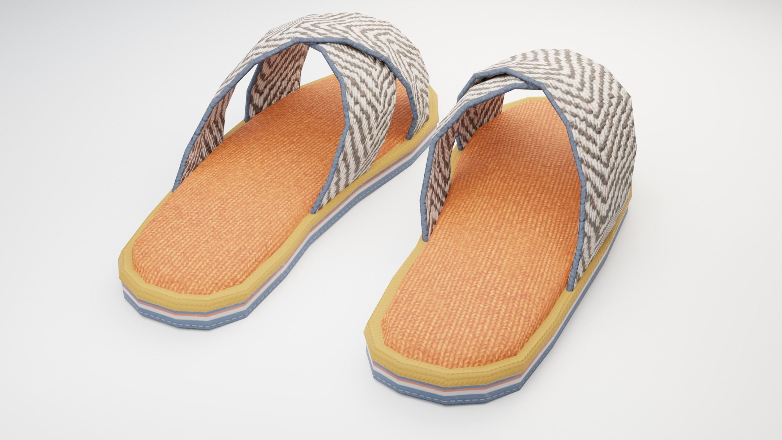 Orange Slippers Low-poly 3D model_2