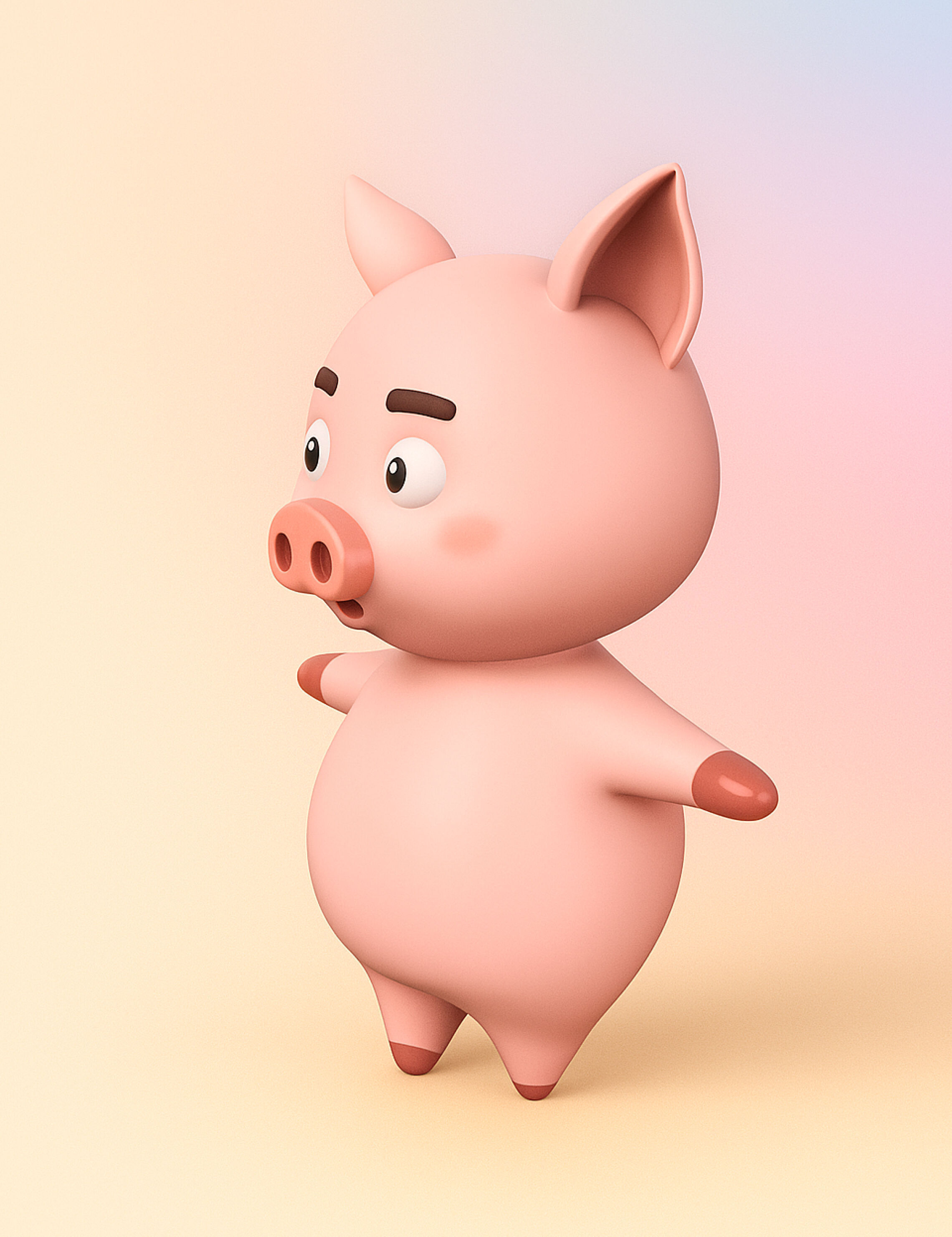 Charming Pig Cartoon Low-poly 3D model_2