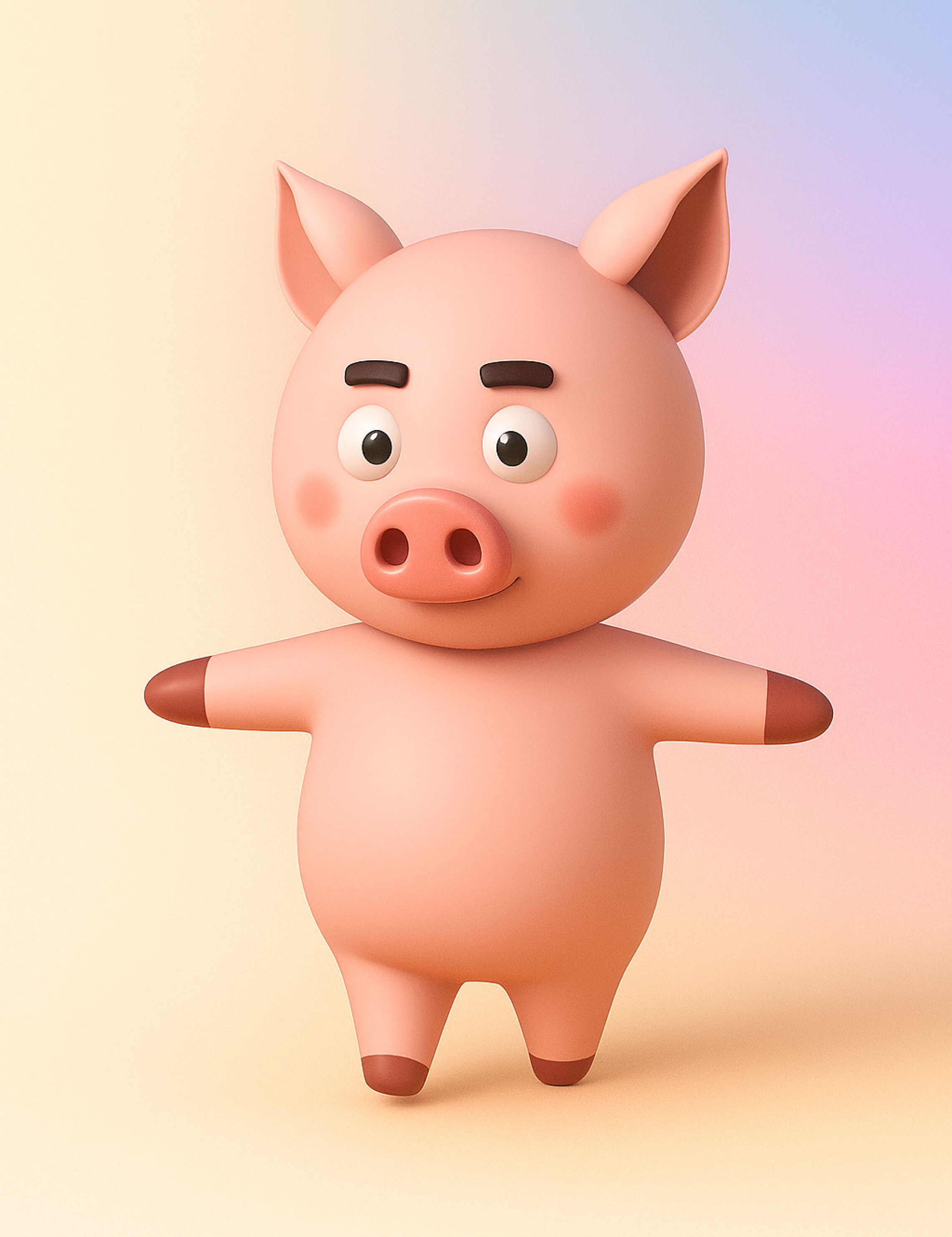 Charming Pig Cartoon Low-poly 3D model_1