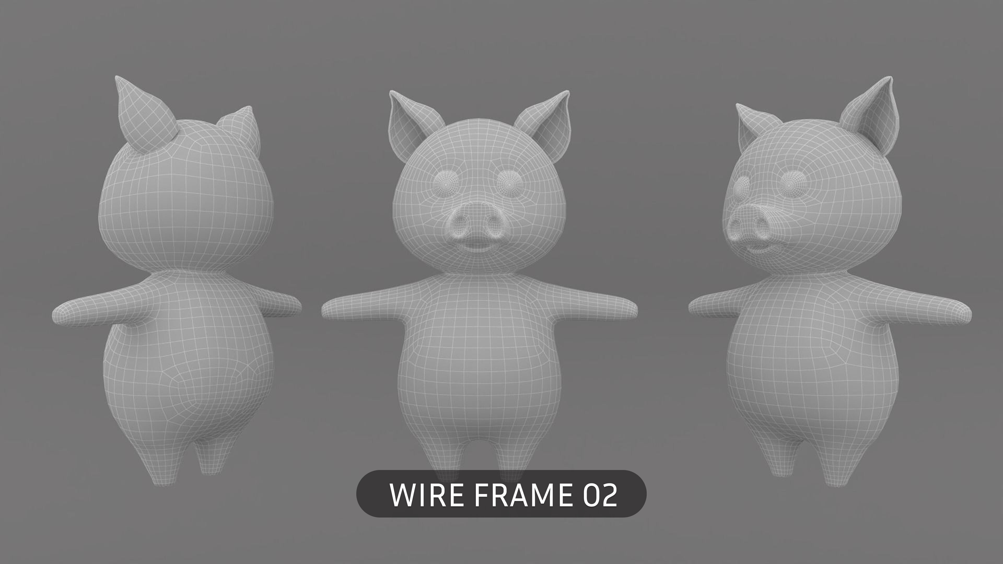 Charming Pig Cartoon Low-poly 3D model_7