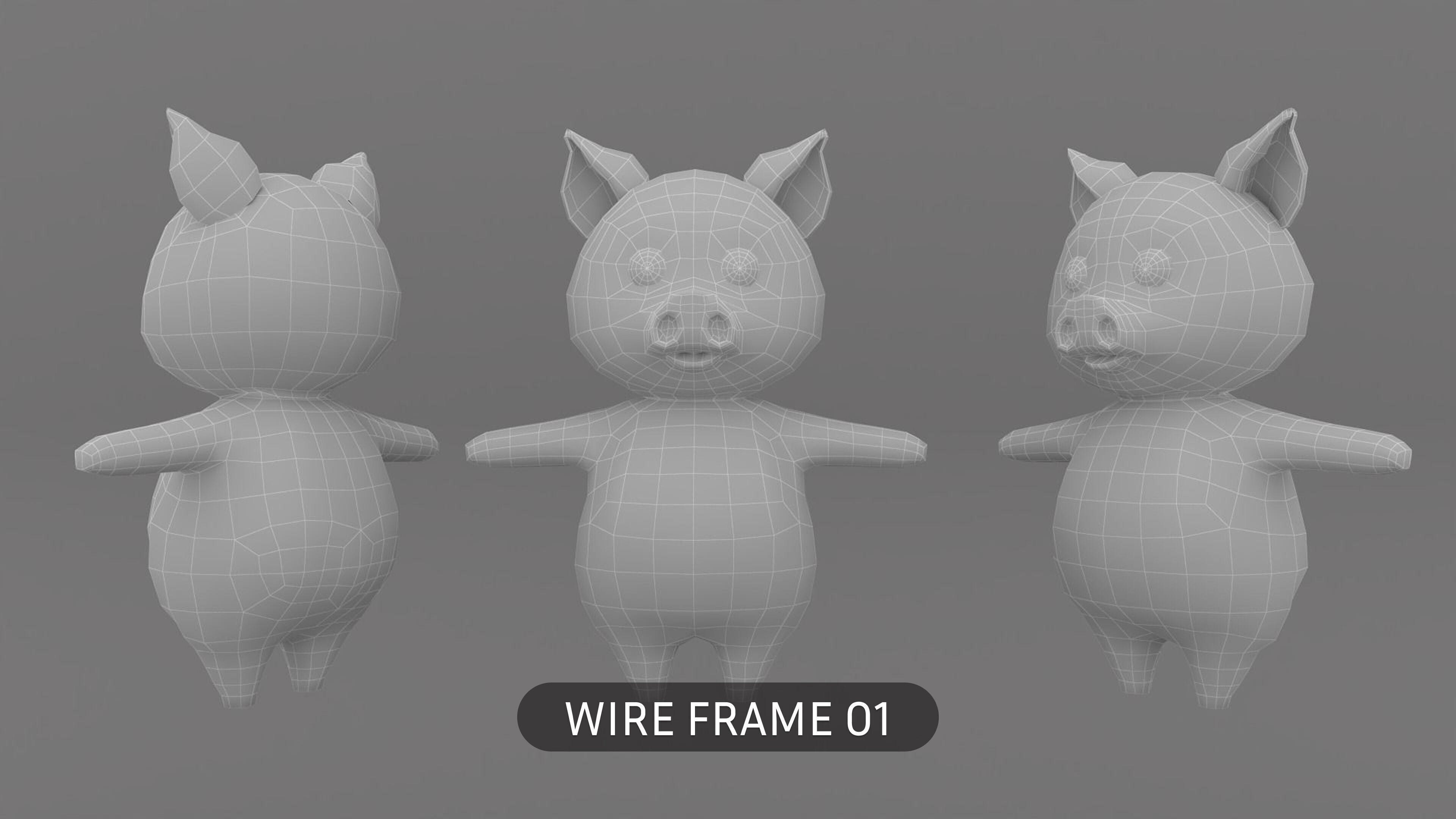 Charming Pig Cartoon Low-poly 3D model_6