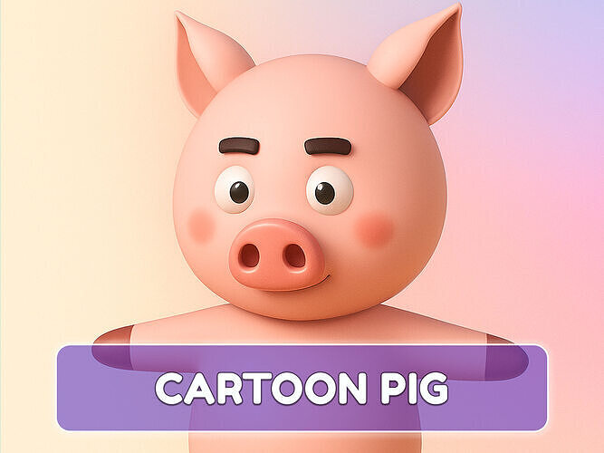 Charming Pig Cartoon Low-poly 3D model