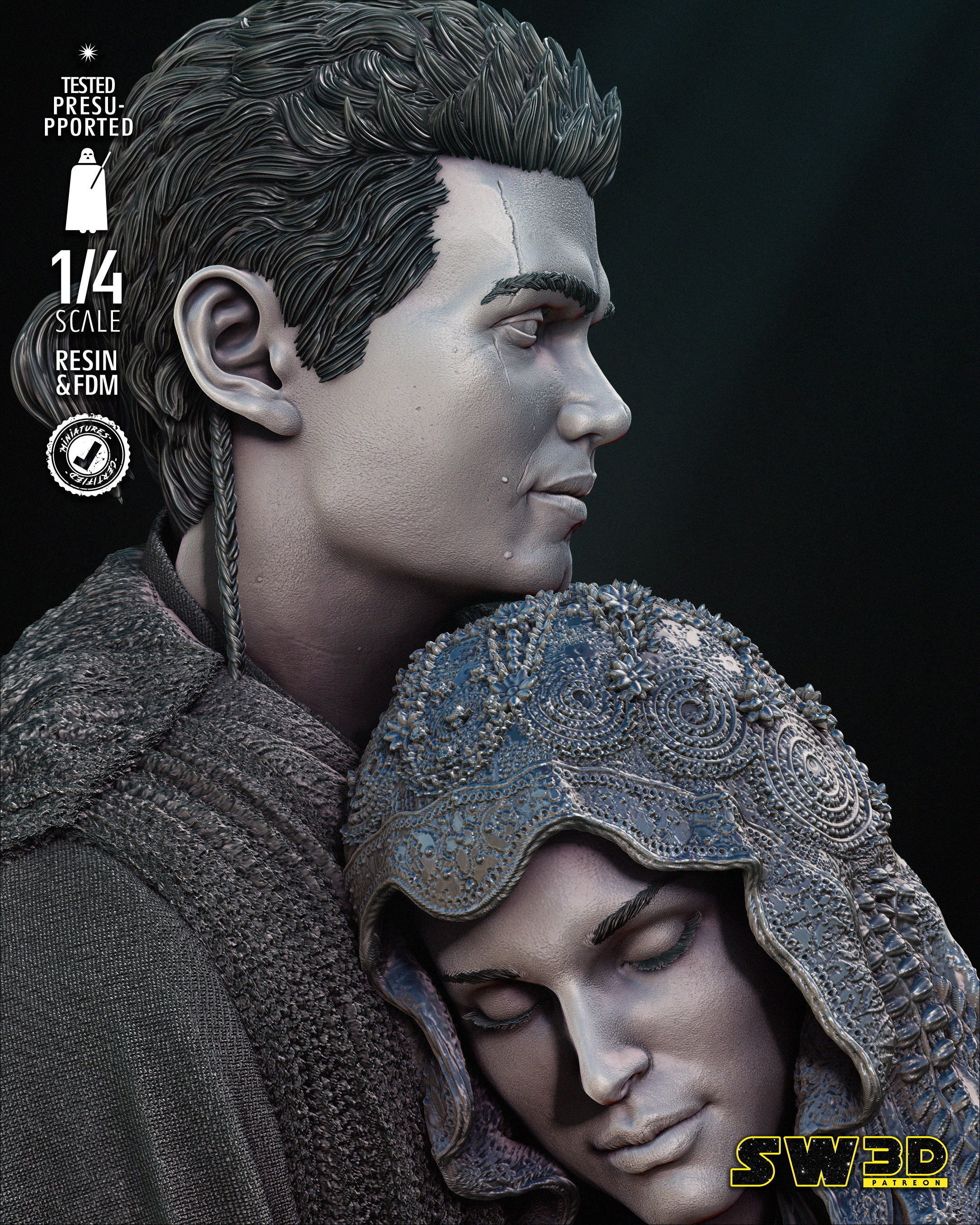STAR WARS Anakin and Padme Bust Tested for 3D printing 3D print model_28