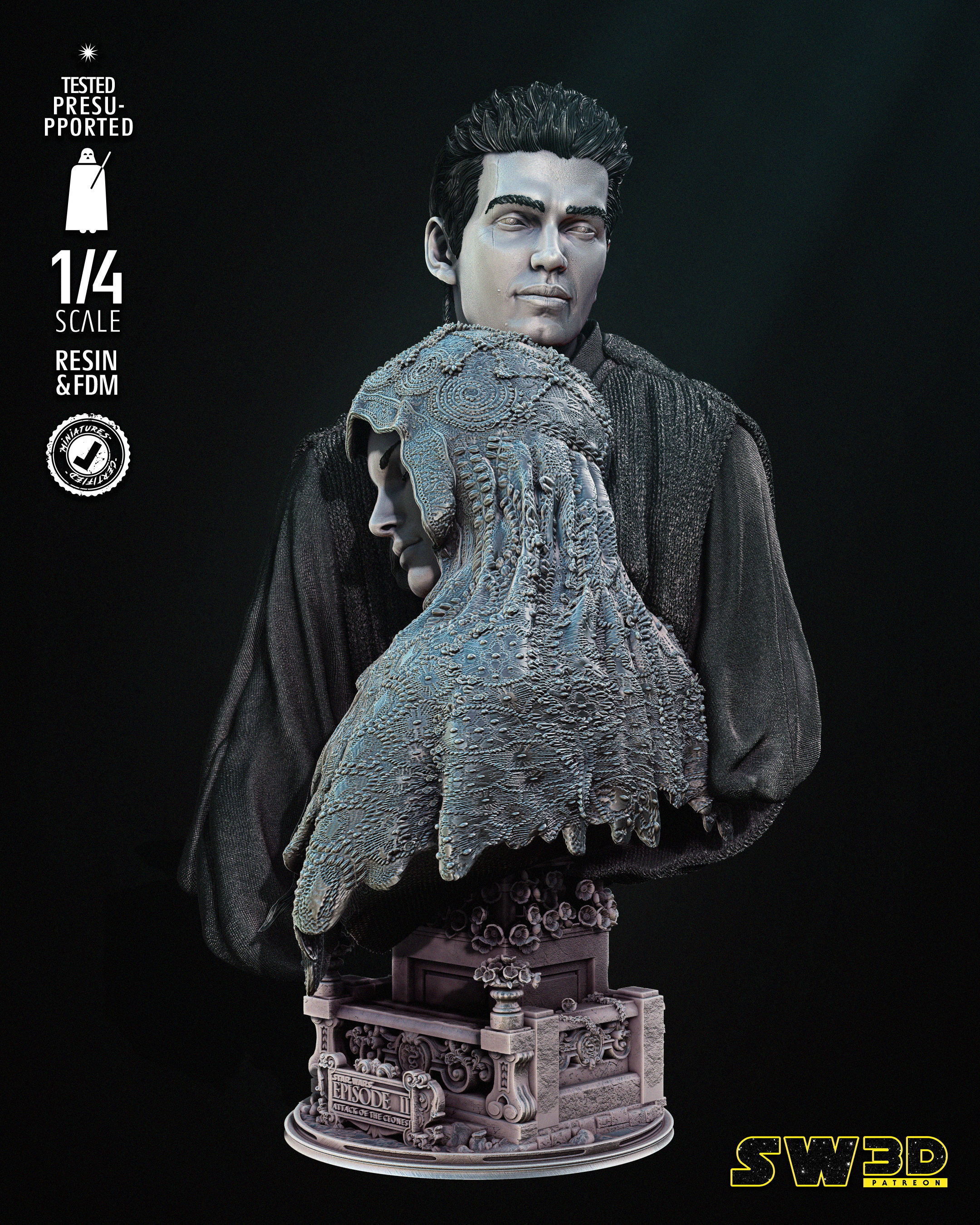 STAR WARS Anakin and Padme Bust Tested for 3D printing 3D print model_15