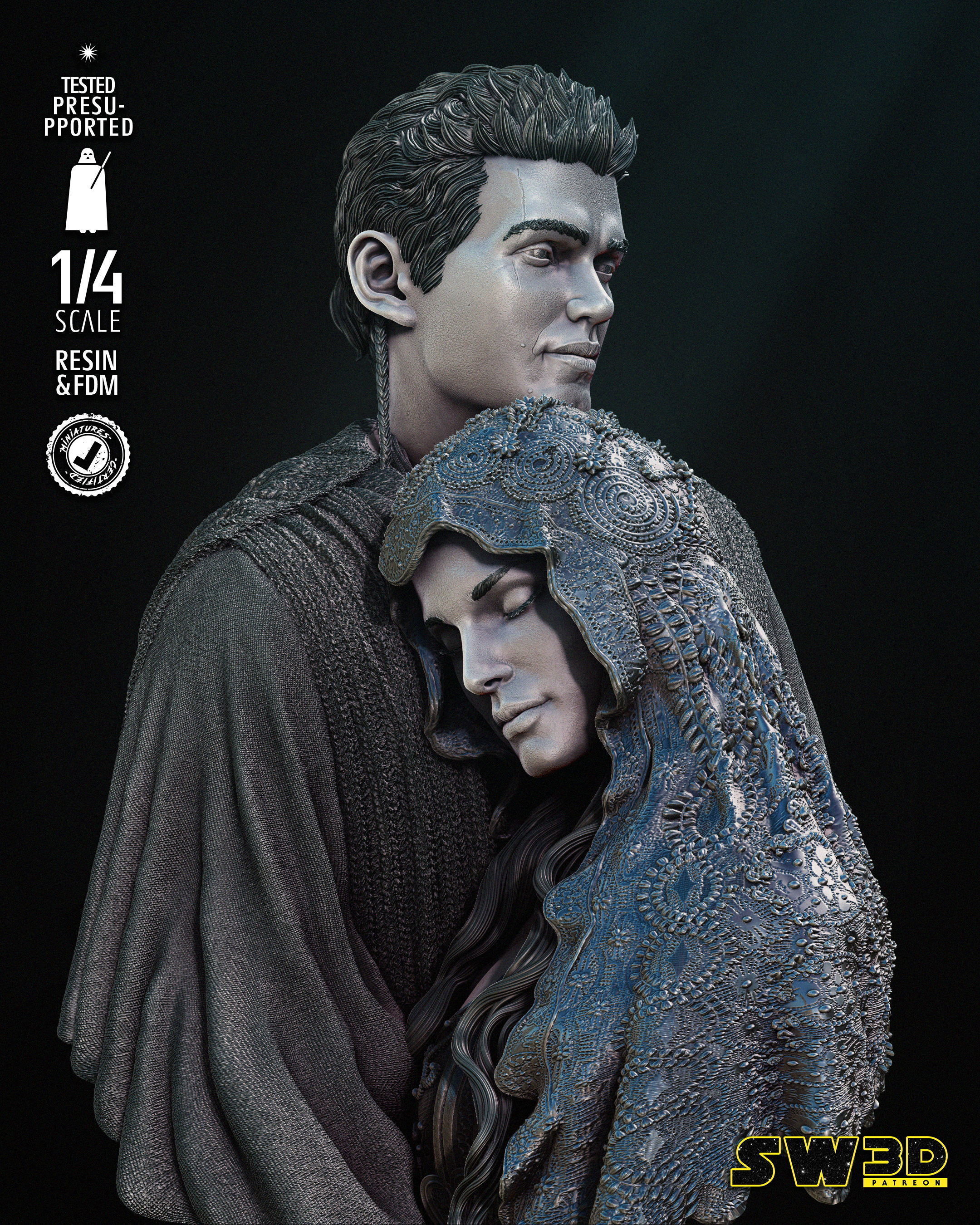 STAR WARS Anakin and Padme Bust Tested for 3D printing 3D print model_22