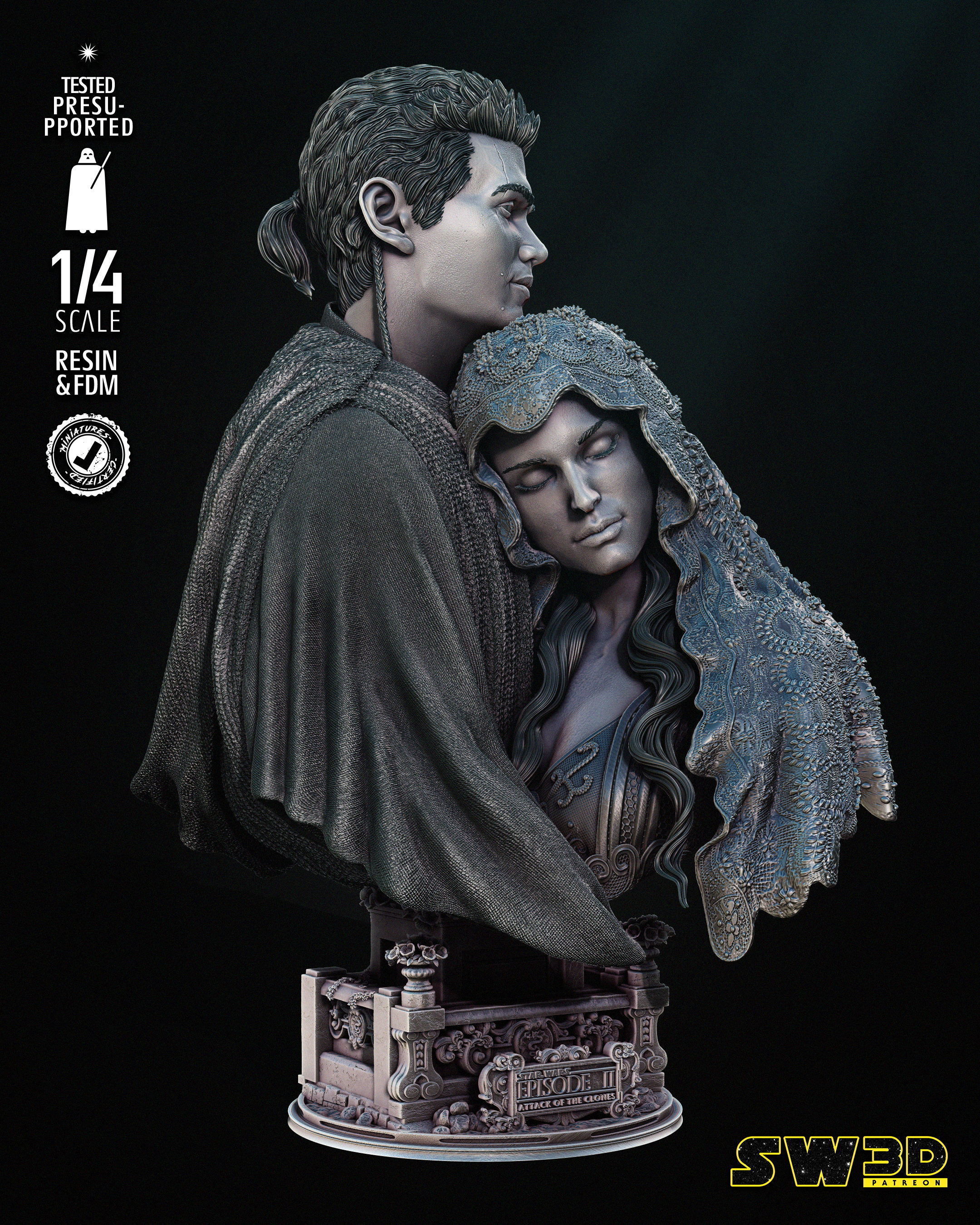 STAR WARS Anakin and Padme Bust Tested for 3D printing 3D print model_34