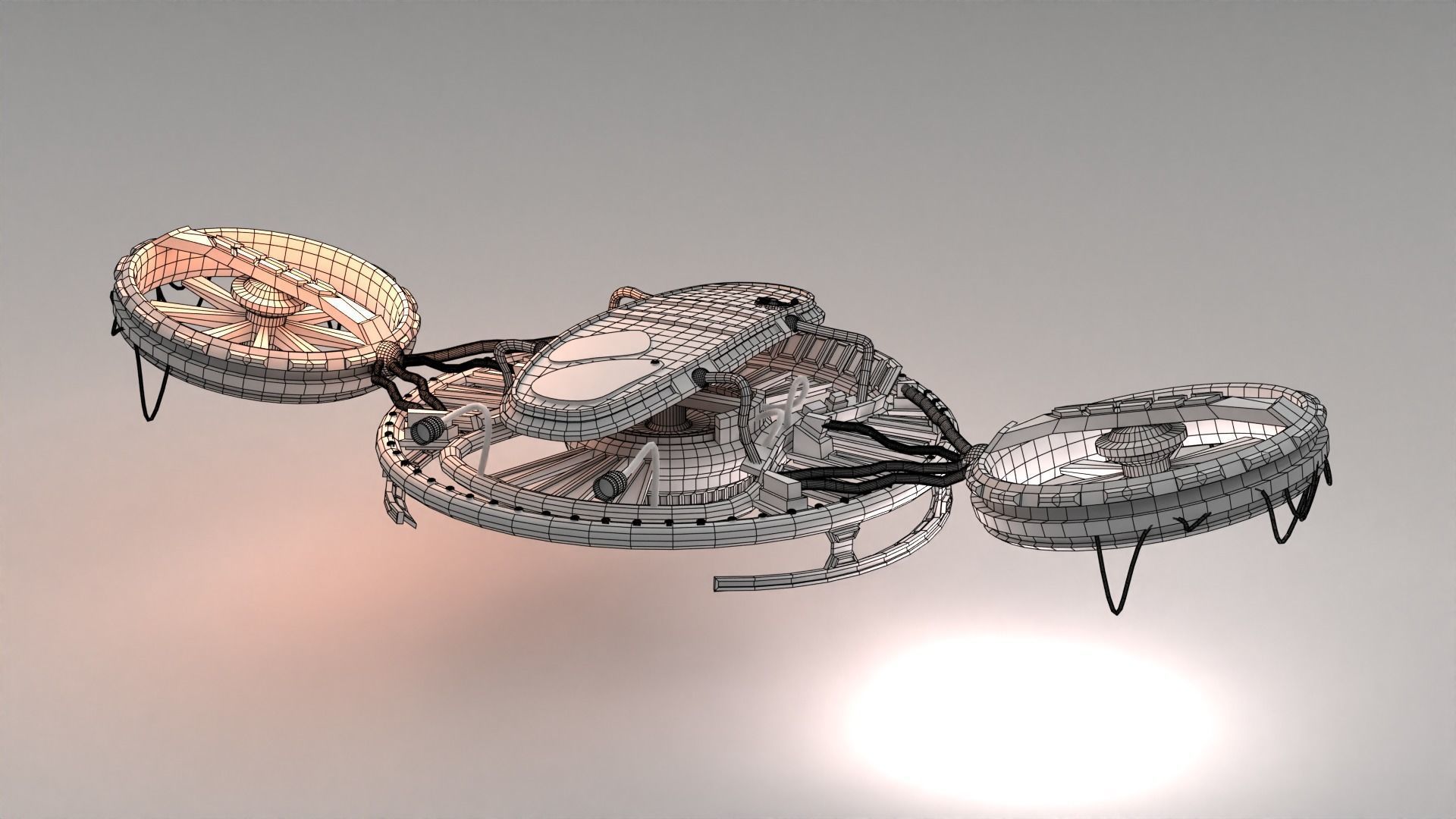 Steampunk Drone Flyboard Low-poly 3D model_3