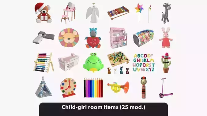 Child-girl room items 3D model