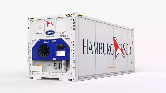 20ft Hamburg Sud shipping Container Reefer CARRIER 3D model