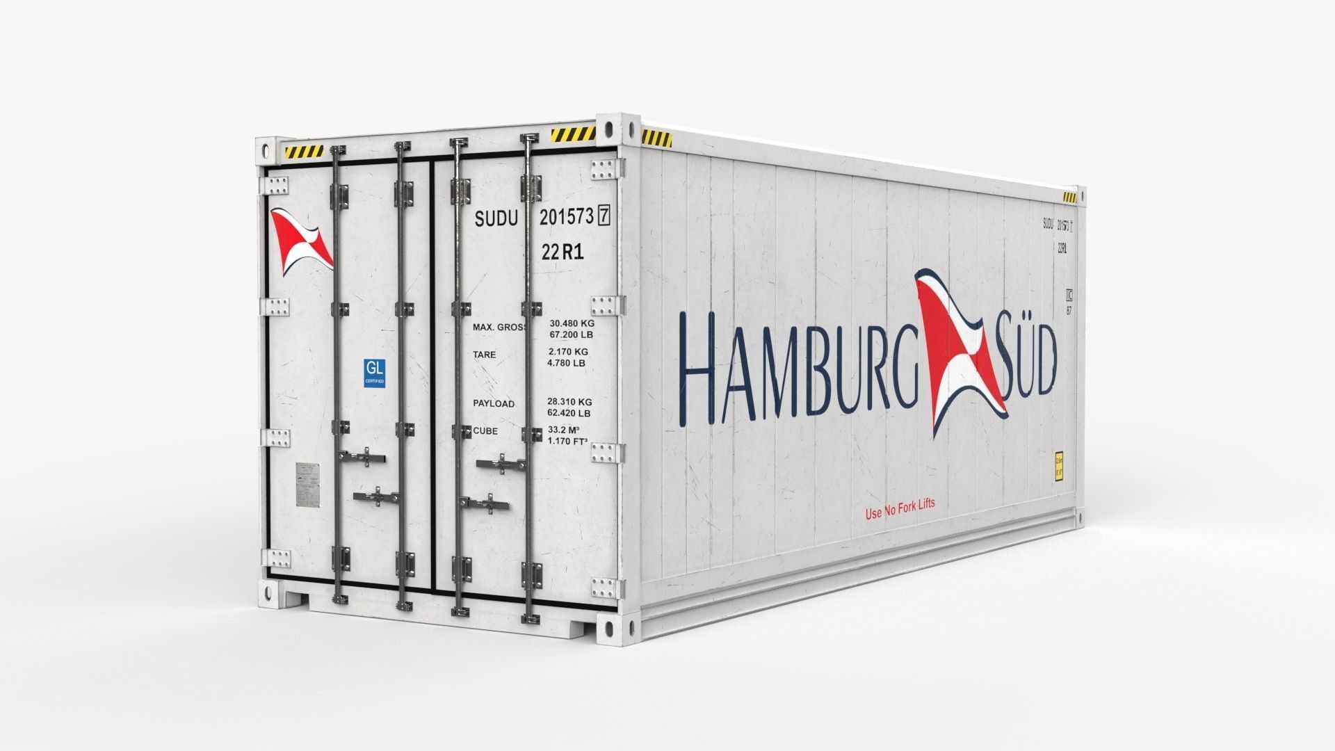 20ft Hamburg Sud shipping Container Reefer CARRIER 3D model_5