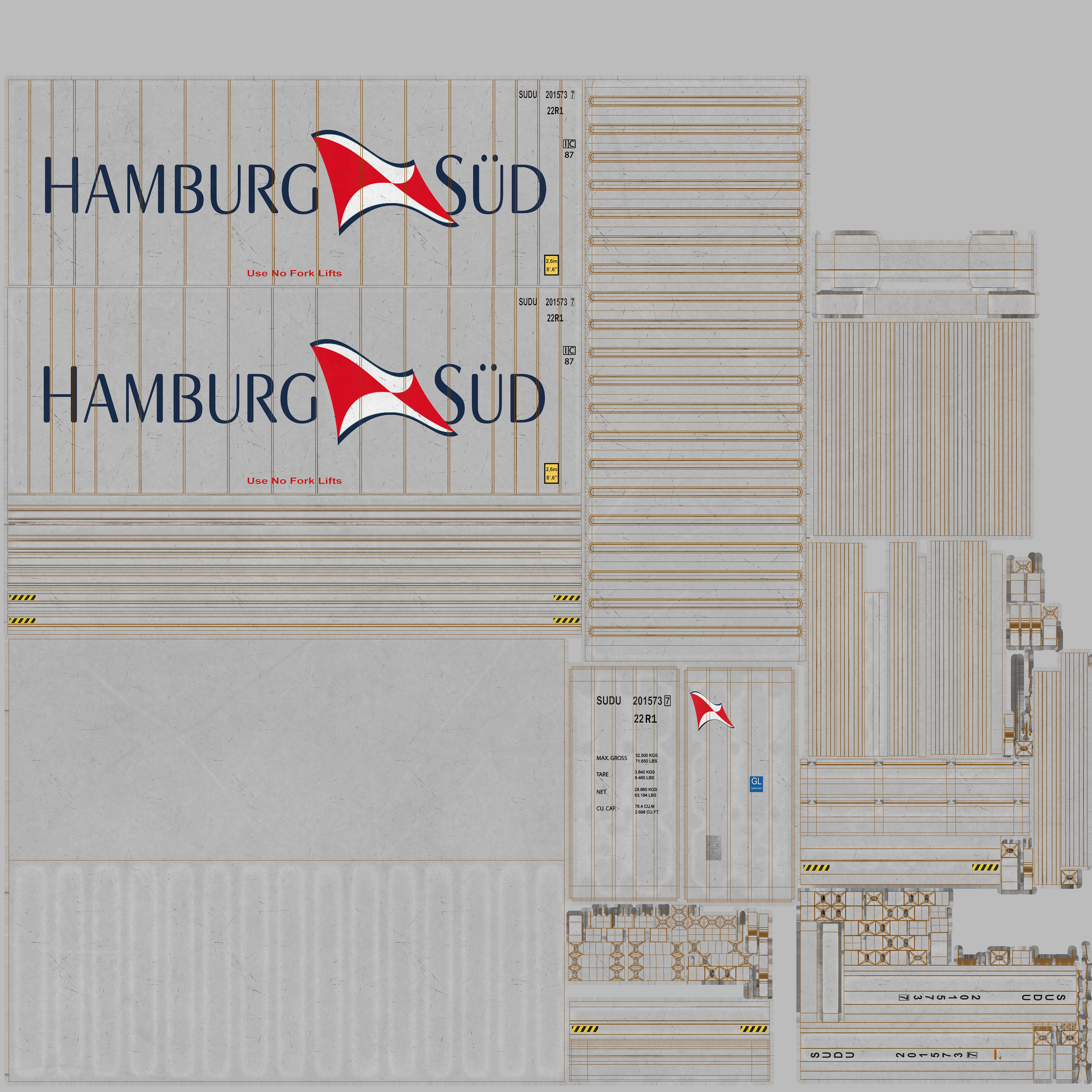 20ft Hamburg Sud shipping Container Reefer CARRIER 3D model_9