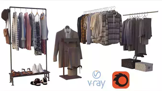 Rack with Clothing Men 3D model