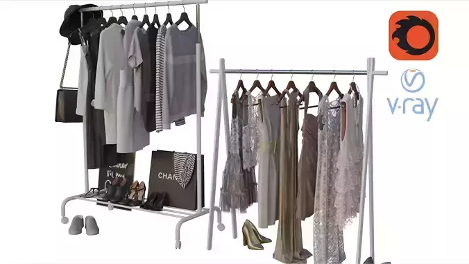 Rack with clothing woman