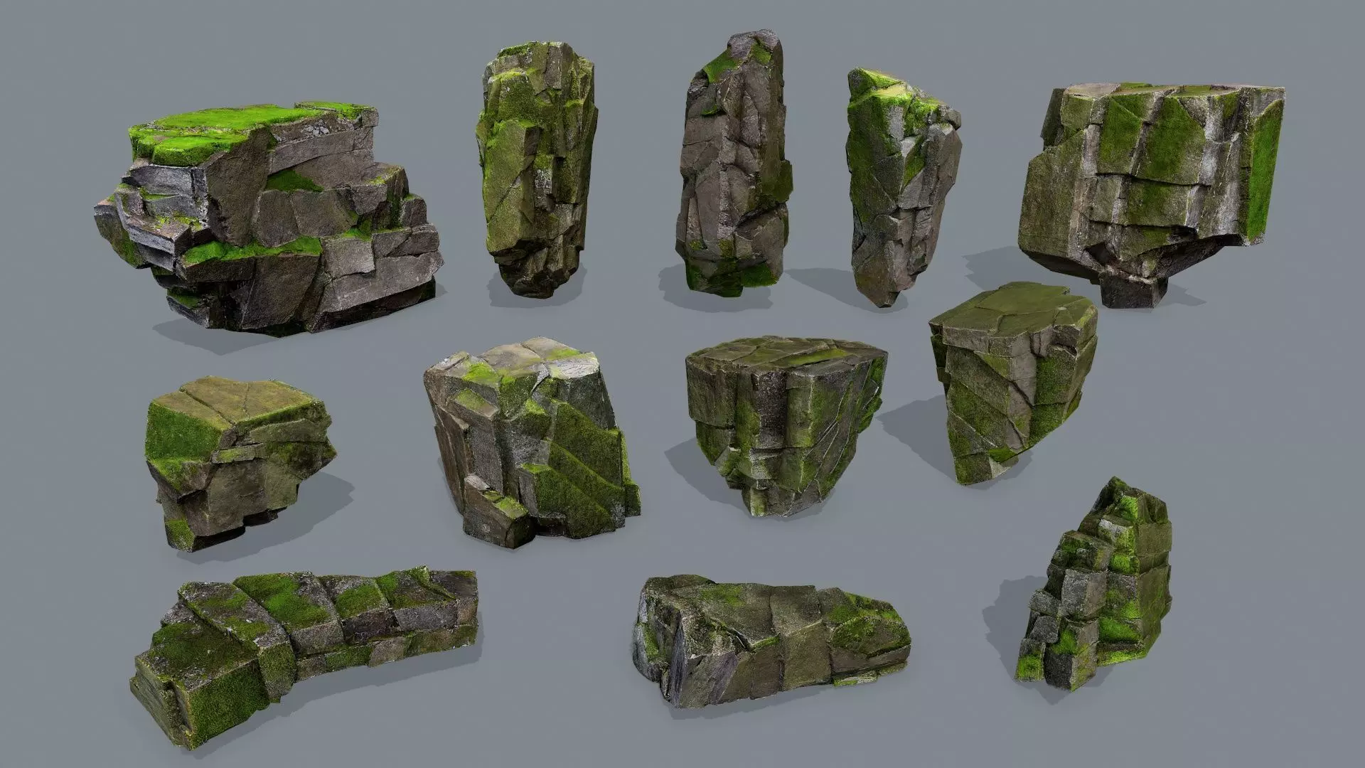 mossy rocks Low-poly 3D model_0