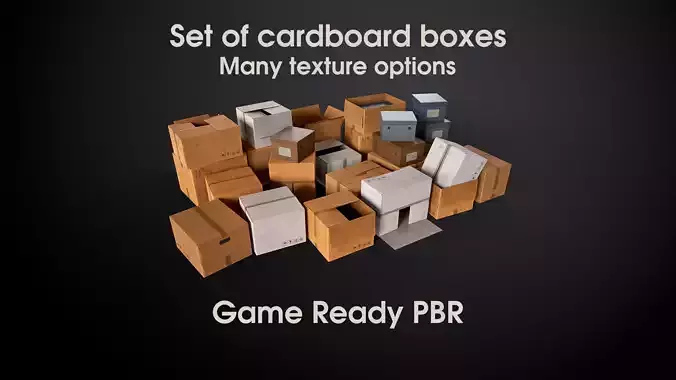 Set of cardboard boxes Low-poly 3D model