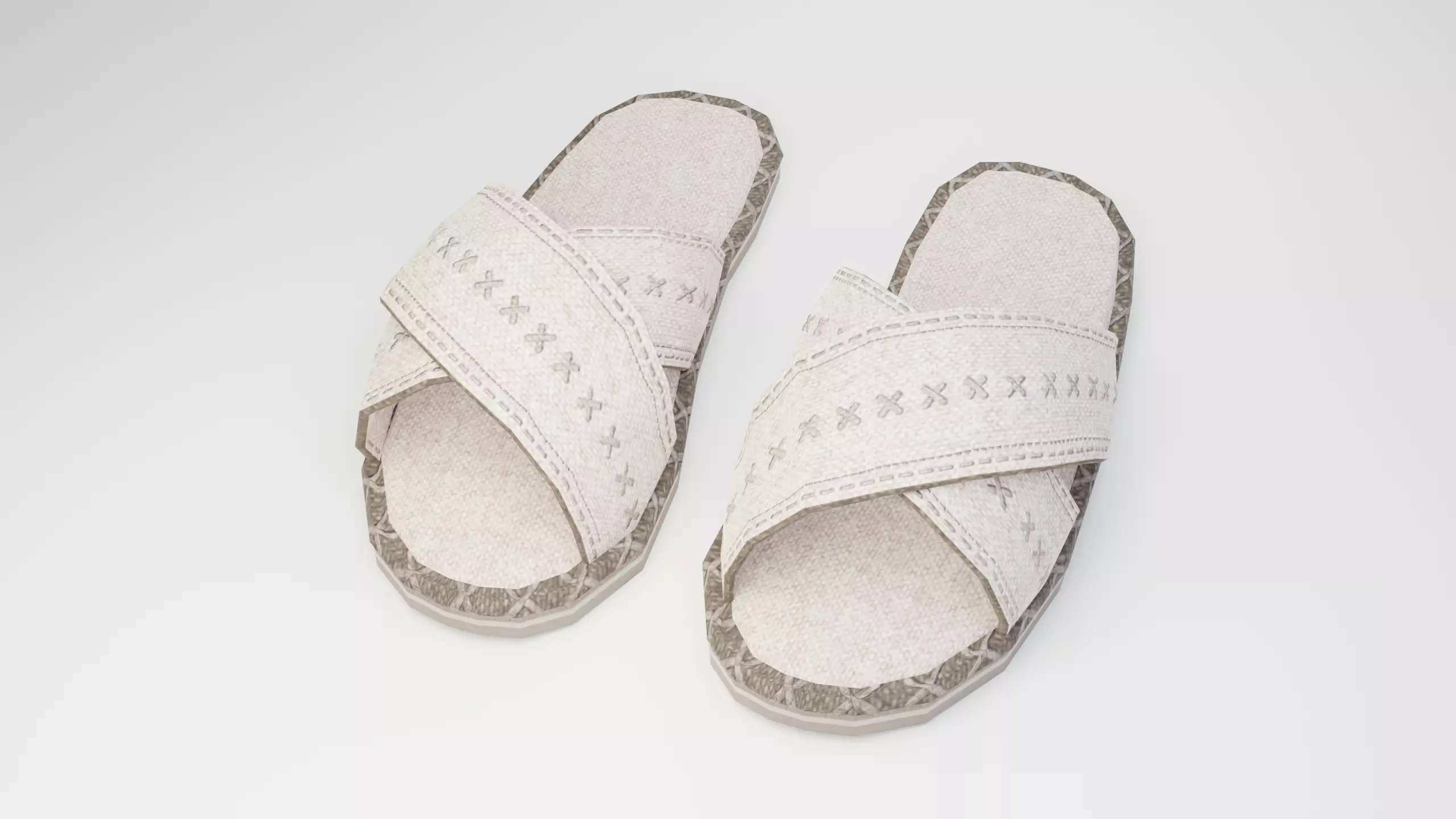 White Slippers Low-poly 3D model_0