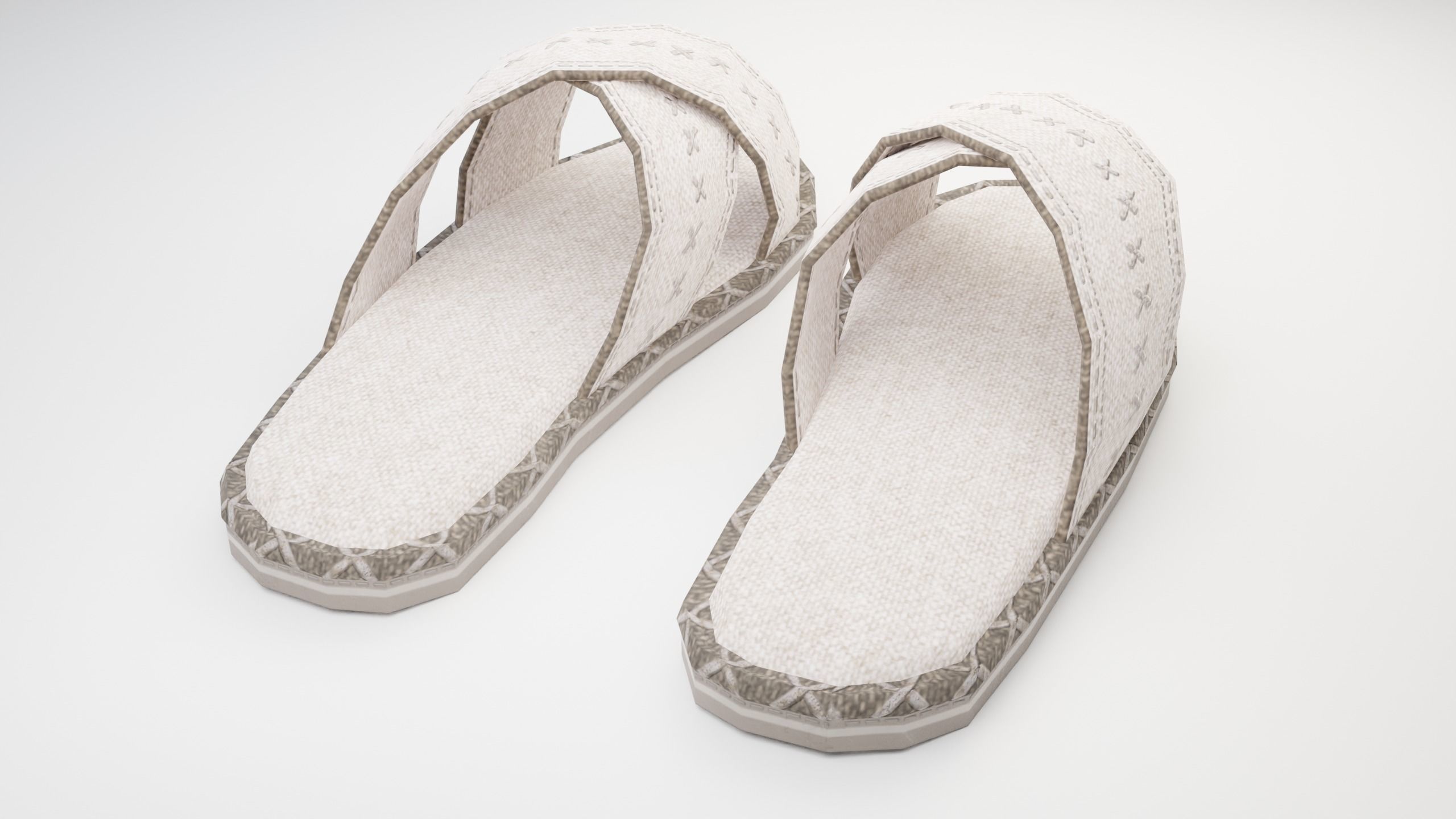 White Slippers Low-poly 3D model_2
