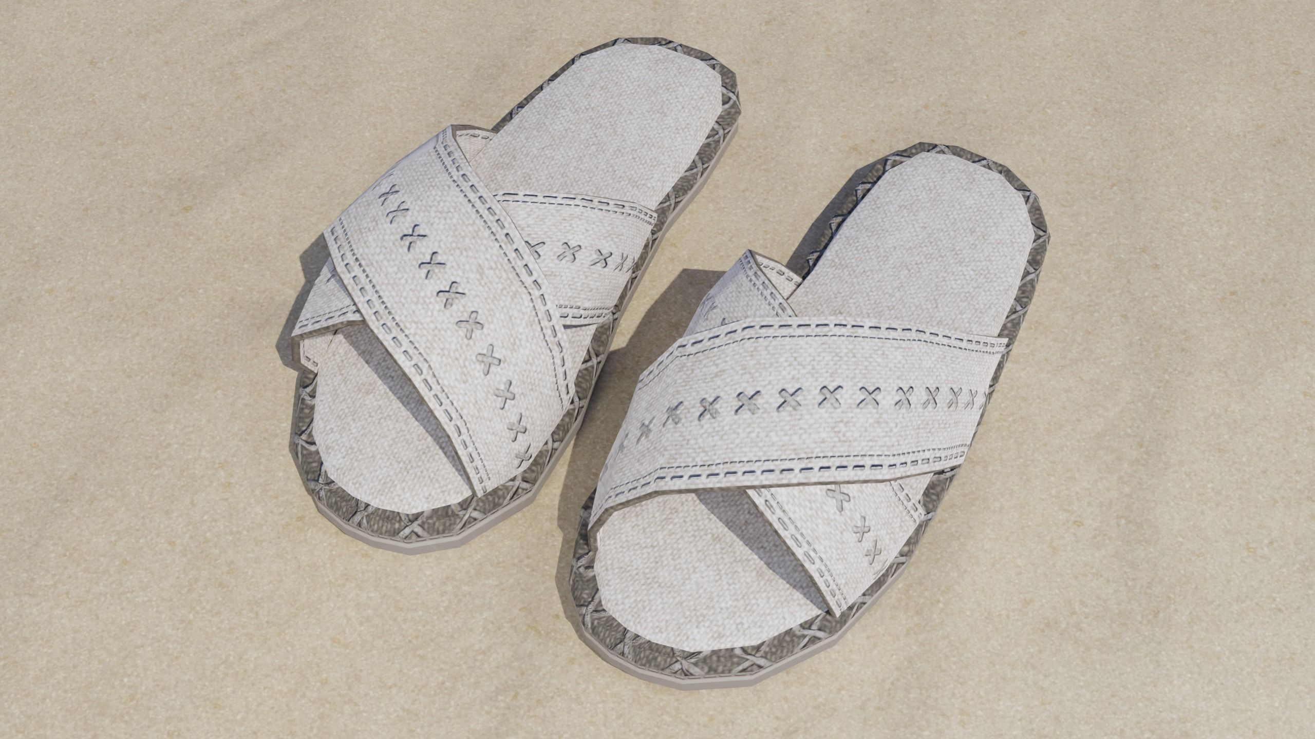 White Slippers Low-poly 3D model_4