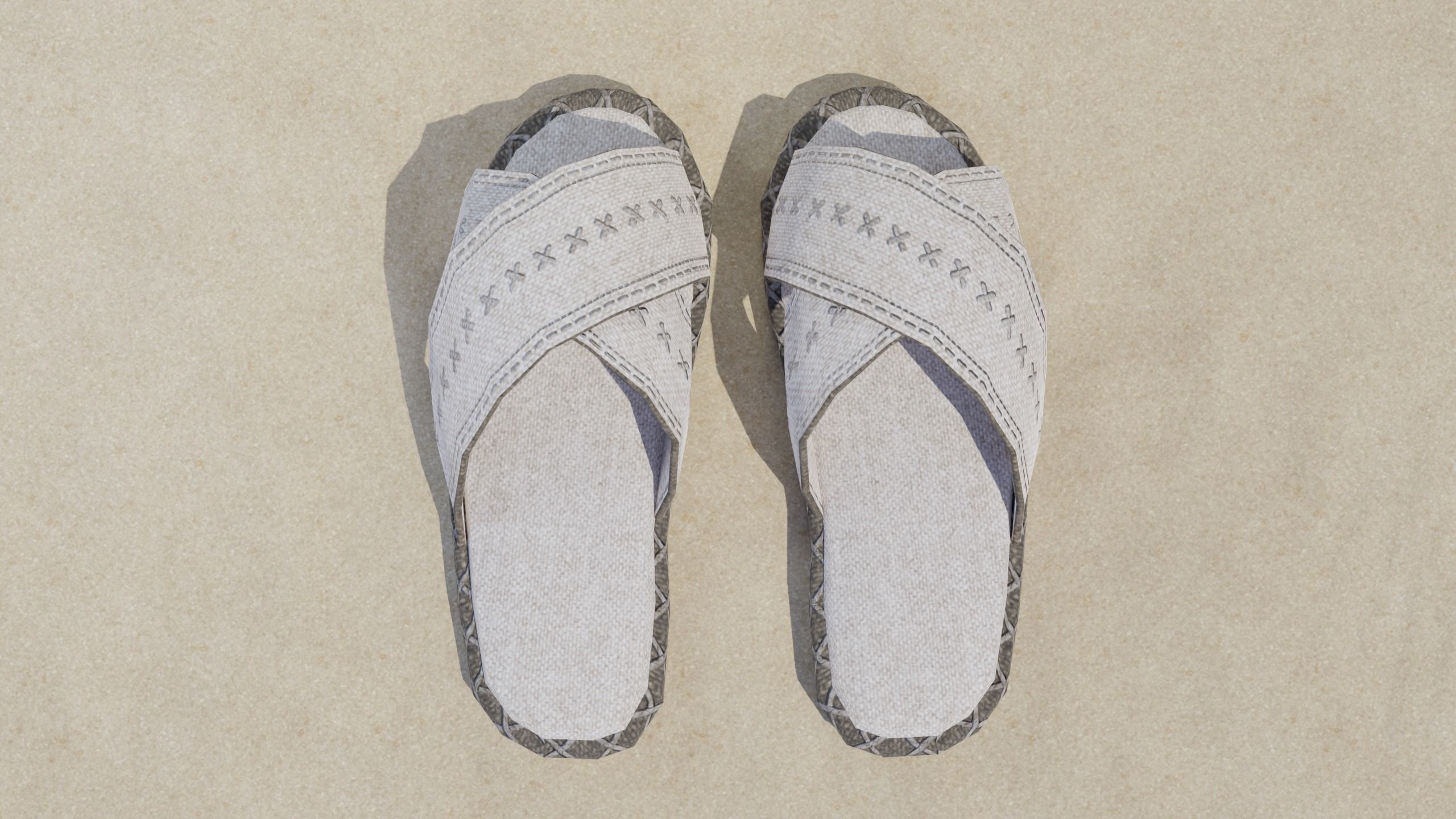 White Slippers Low-poly 3D model_5