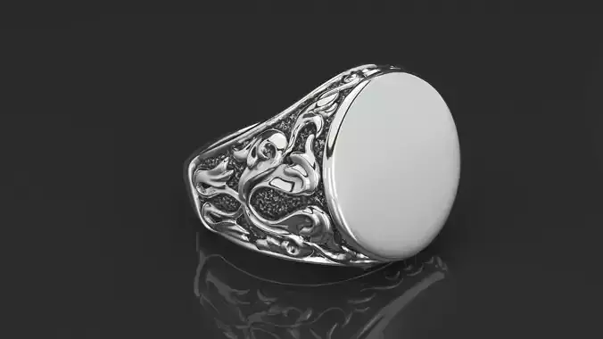 silver filigree signet ring 3D print model