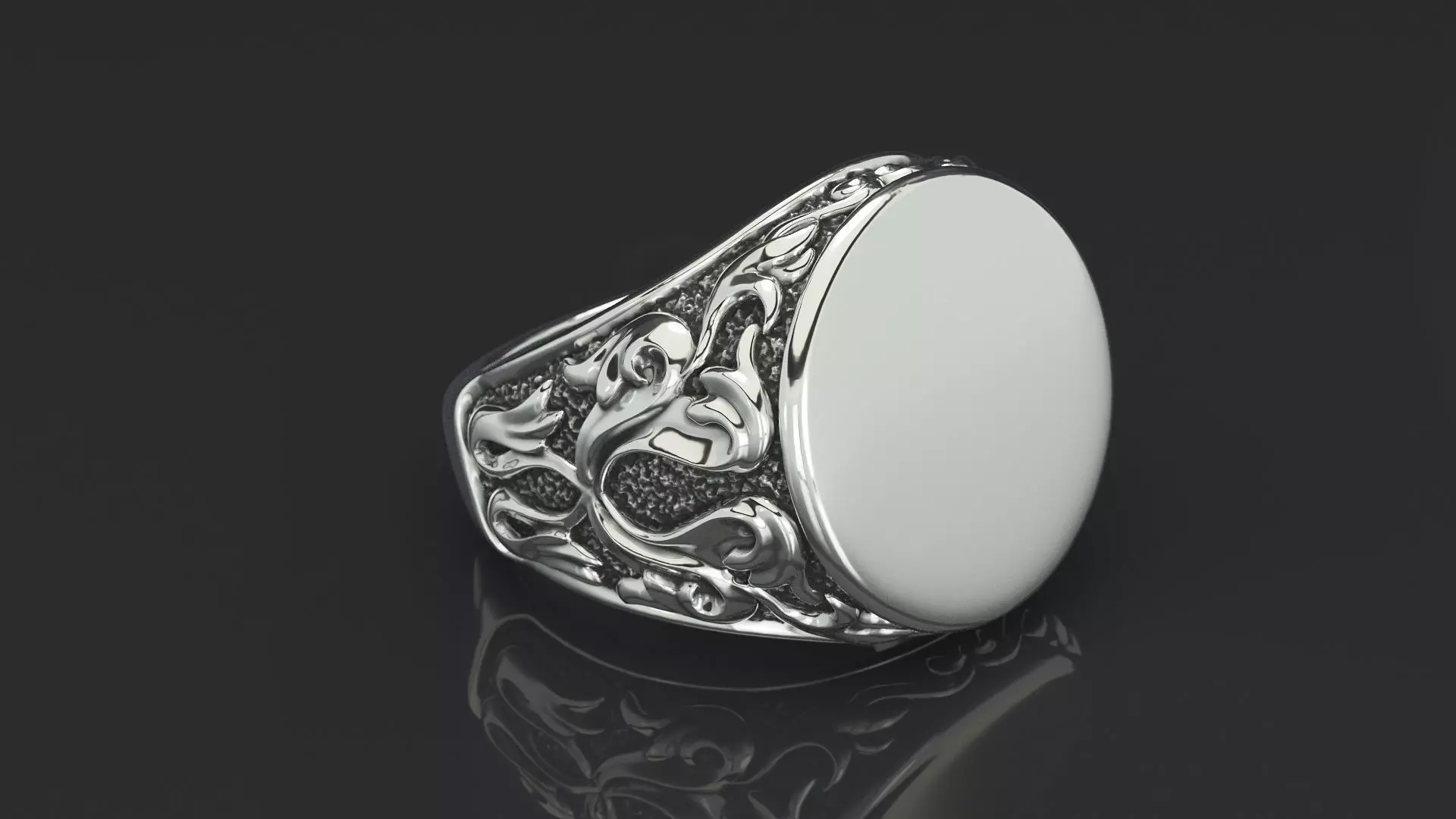 silver filigree signet ring 3D print model_0
