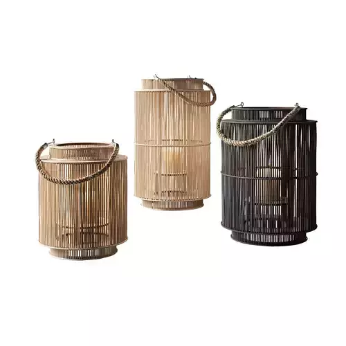 Natural Rattan Lantern with Handle Low-poly 3D model