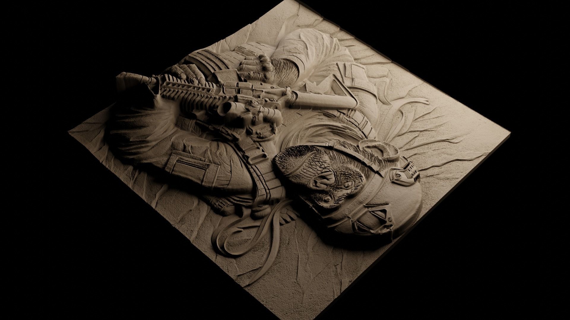 Ape Soldier CNC 3d Print High Relief SandCasting 3D print model_2