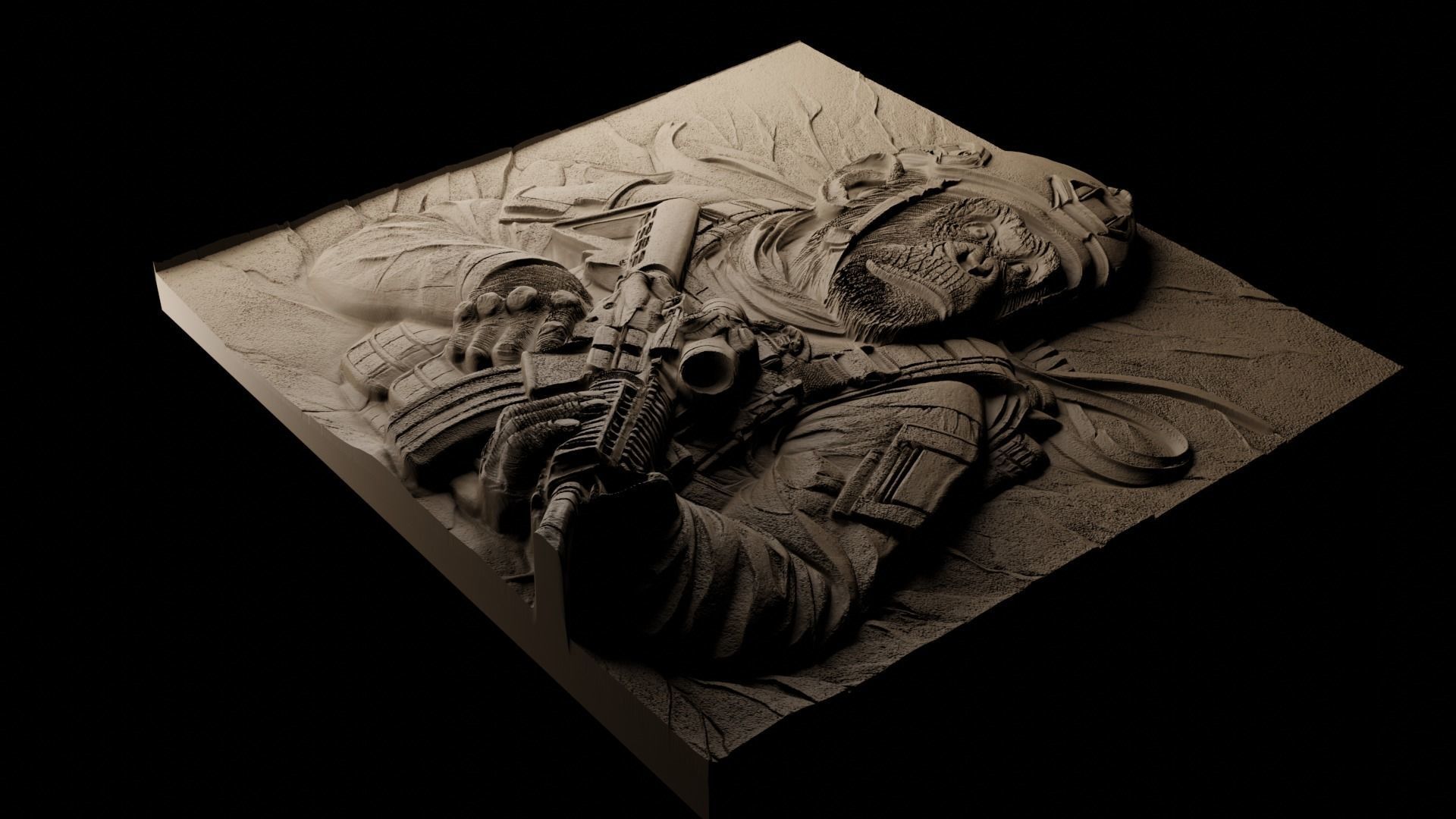 Ape Soldier CNC 3d Print High Relief SandCasting 3D print model_1