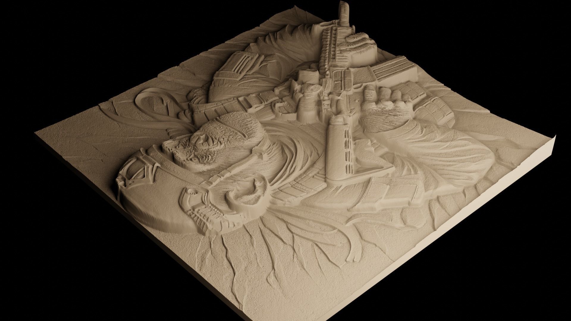 Ape Soldier CNC 3d Print High Relief SandCasting 3D print model_3