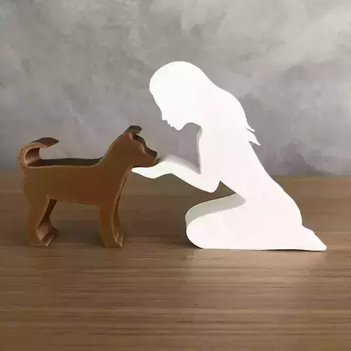 Girl and her dog -straight hair- for 3D printer or laser cut