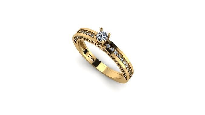 Radiant Solitaire Ring with Multiple Diamonds 3D print model