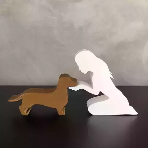 Girl and her dachshund -straight hair- for 3D printer or laser 