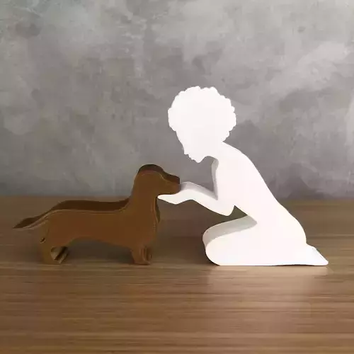 Girl and her dachshund -afro hair- for 3D printer or laser cut
