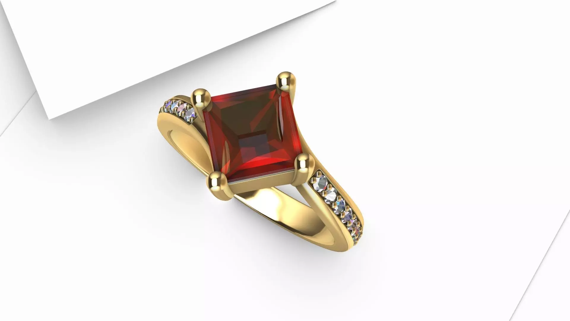Solitaire Ring With Pricess Cut Twist 3D print model
