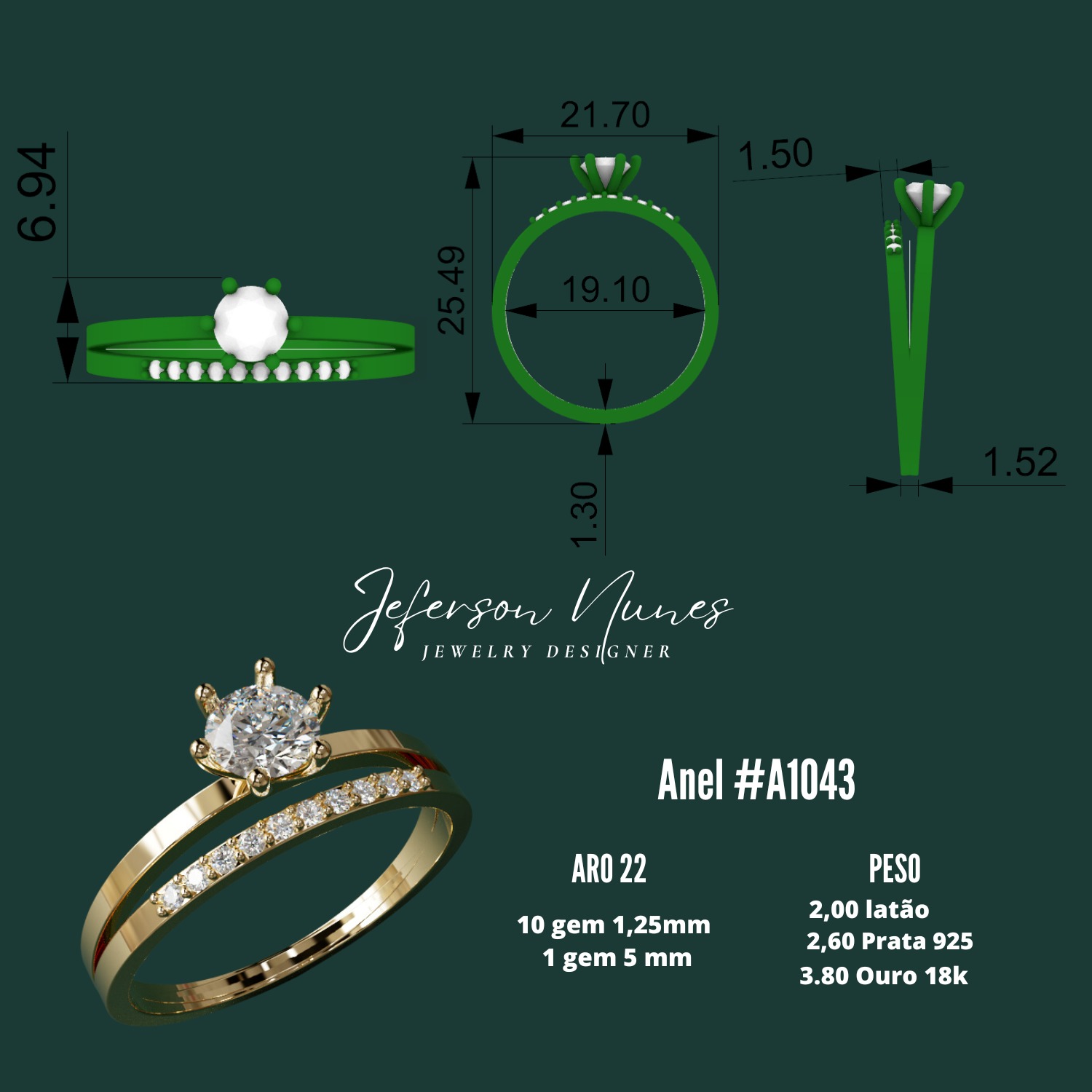 Ring Anel Solitario A1043 3D print model_5