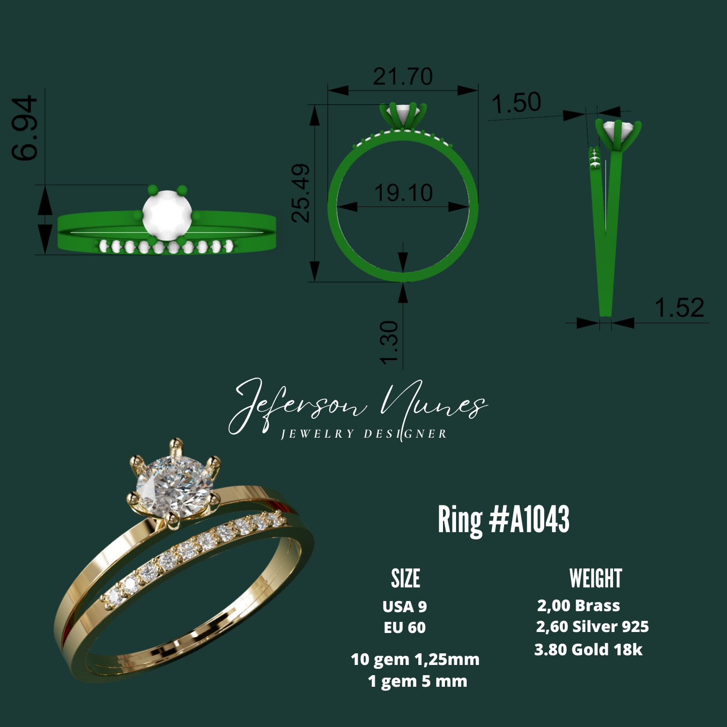 Ring Anel Solitario A1043 3D print model_4