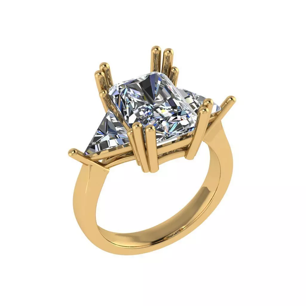 Radiant cut 3 stone diamond ring 3D print model