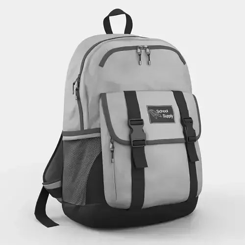Gray school backpack 3D model