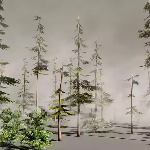 Pine Trees and Bushes with fog plane for mobile and environment