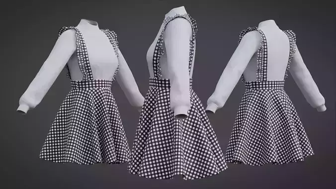 Check Pinafore Dress And Sweater - Jumper Cloth Model 3D model