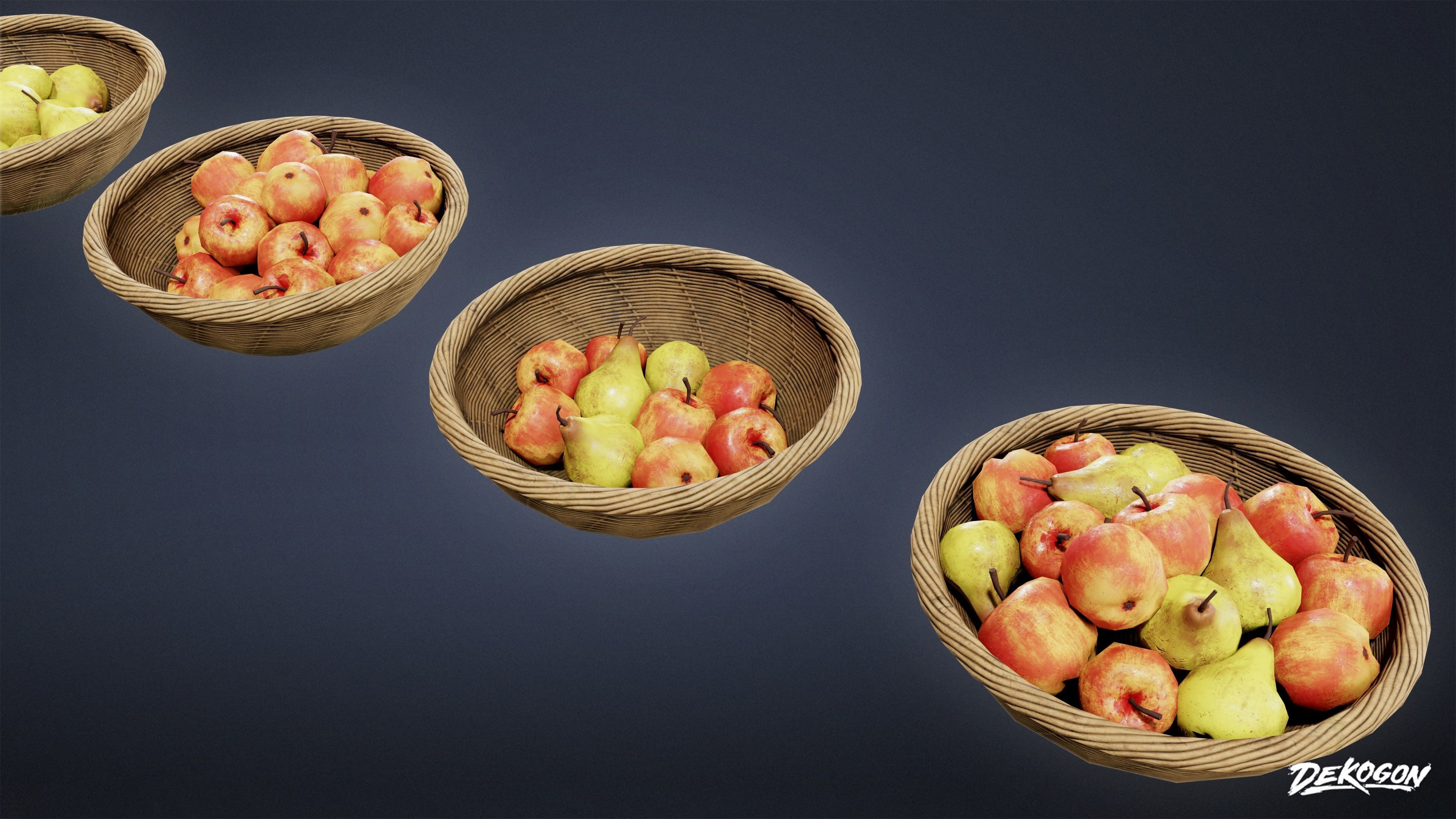 MEDIEVAL - Basket Fruit 01 - LOW POLY Low-poly 3D model_13