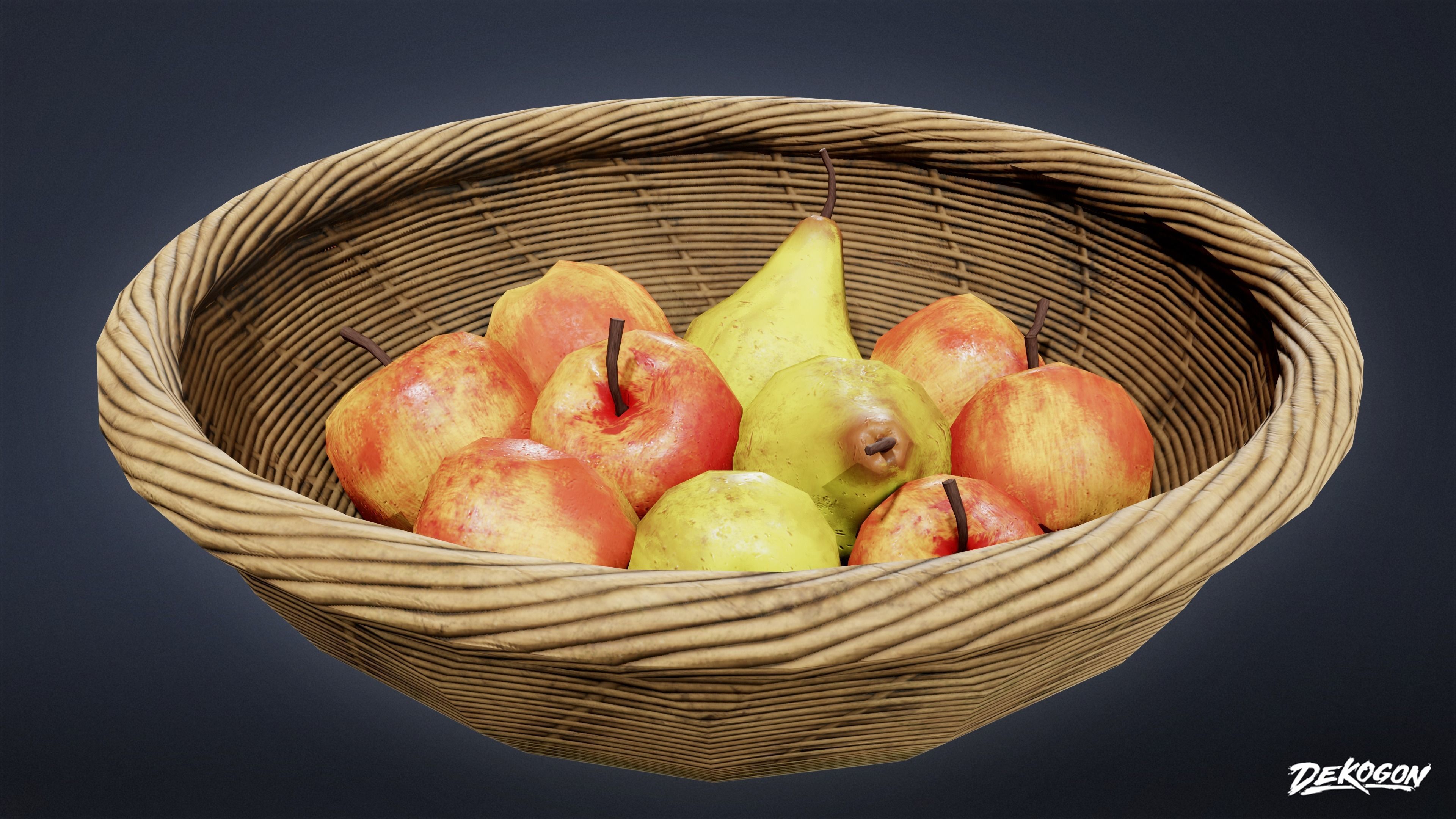 MEDIEVAL - Basket Fruit 01 - LOW POLY Low-poly 3D model_4