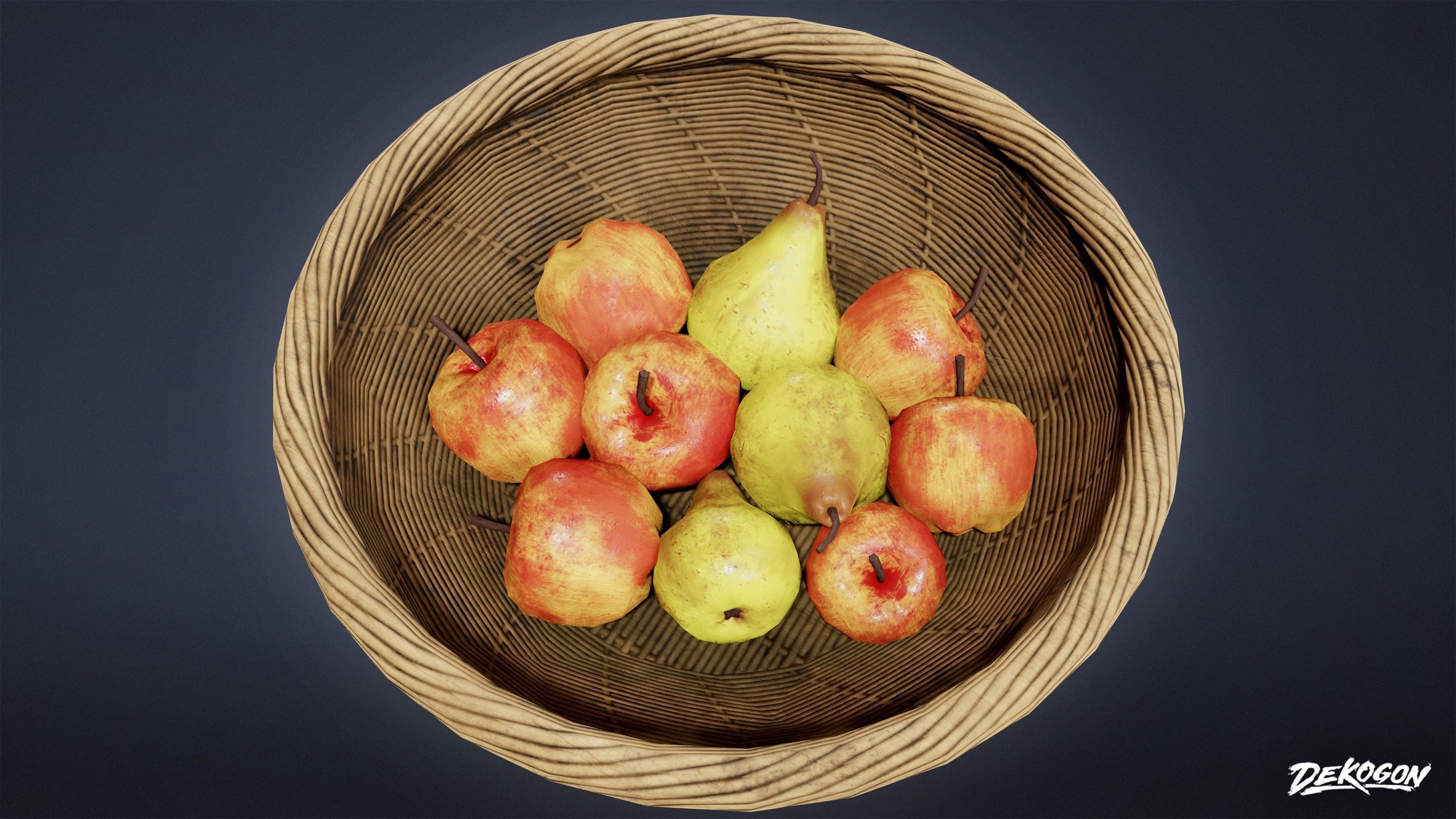 MEDIEVAL - Basket Fruit 01 - LOW POLY Low-poly 3D model_6