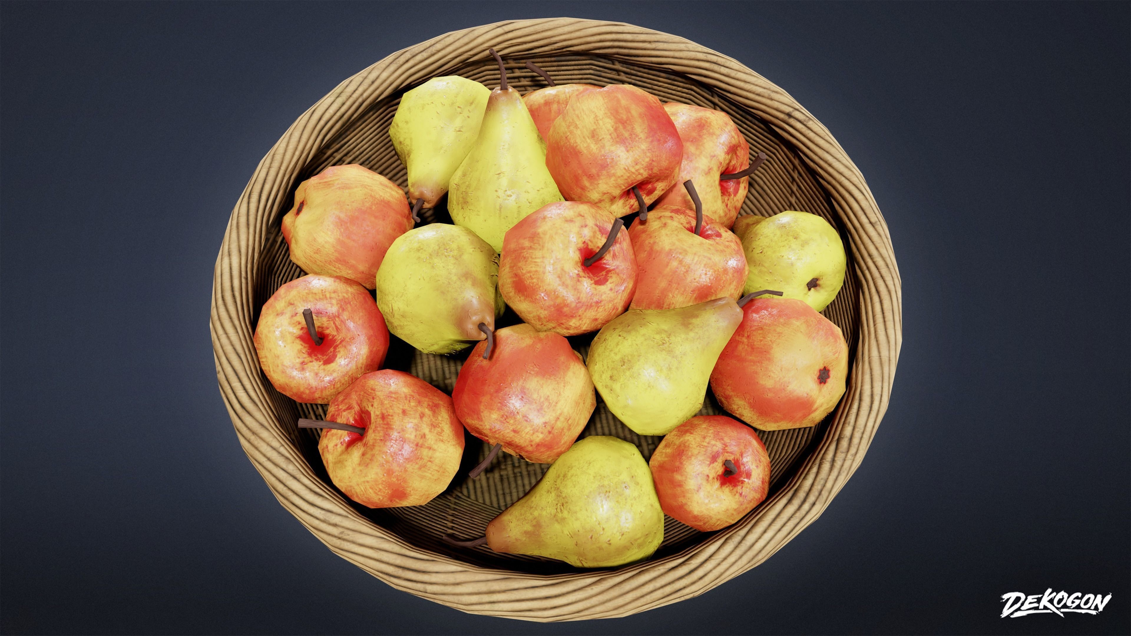 MEDIEVAL - Basket Fruit 01 - LOW POLY Low-poly 3D model_5