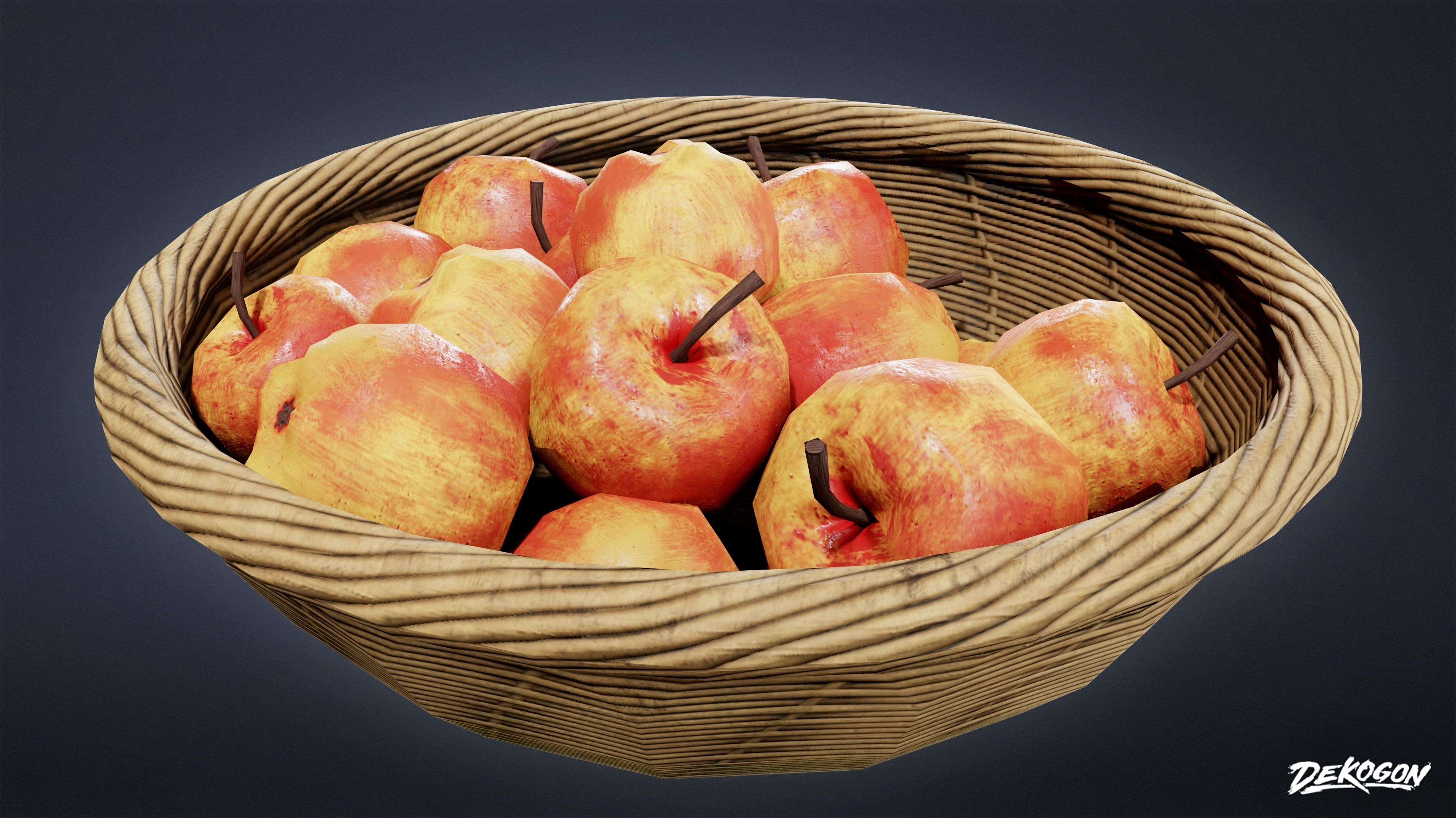 MEDIEVAL - Basket Fruit 01 - LOW POLY Low-poly 3D model_2