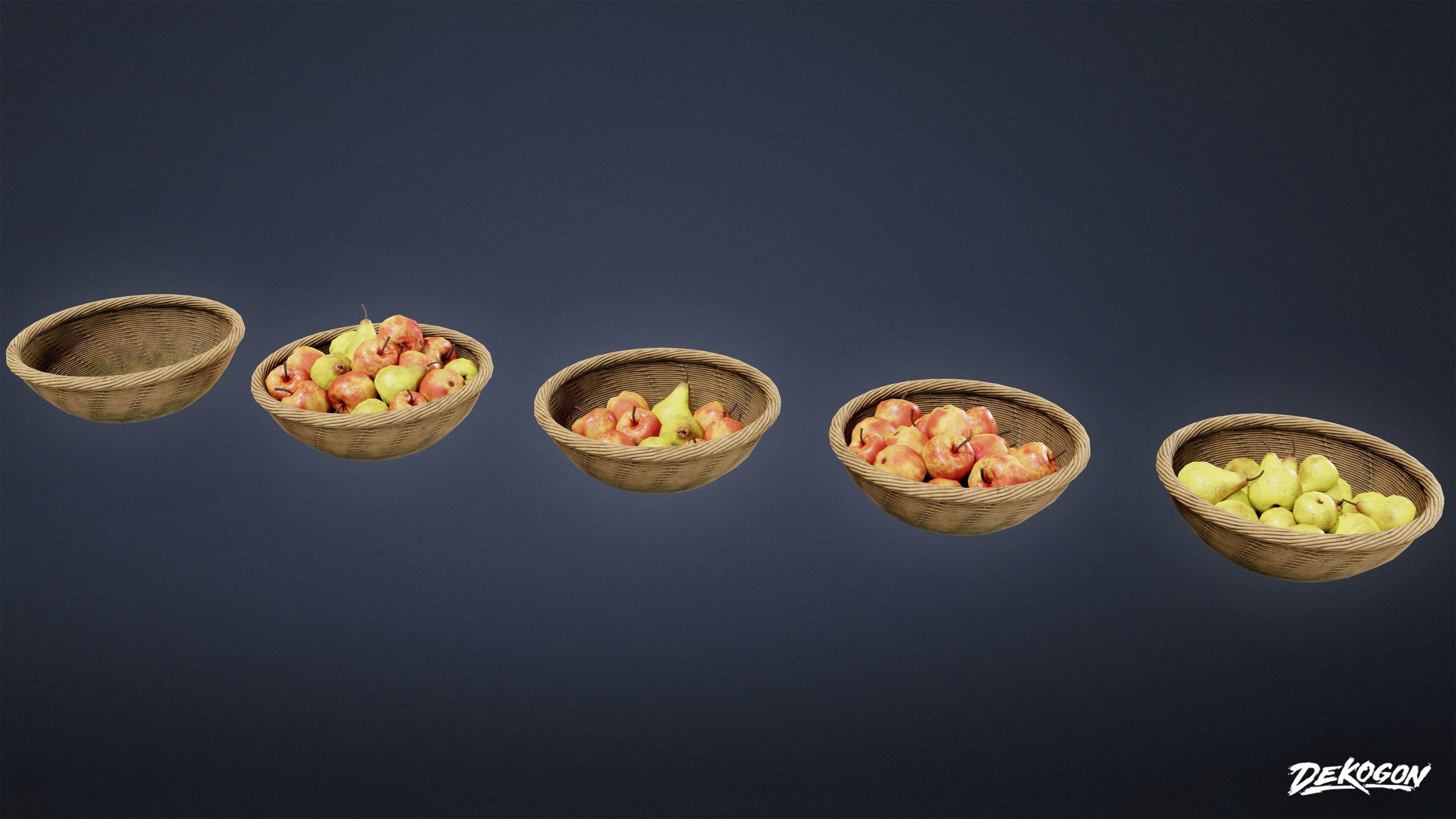 MEDIEVAL - Basket Fruit 01 - LOW POLY Low-poly 3D model_10