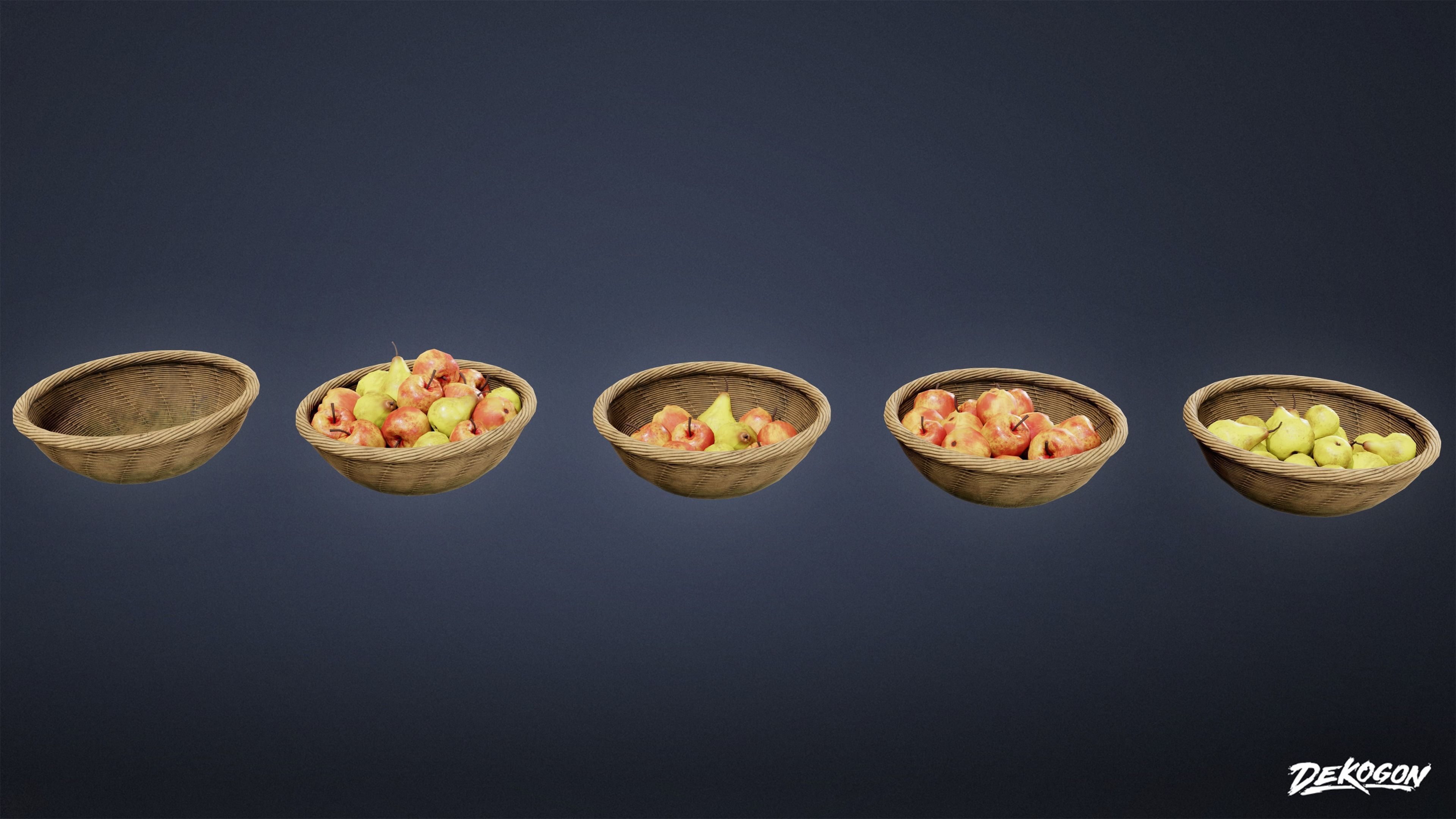 MEDIEVAL - Basket Fruit 01 - LOW POLY Low-poly 3D model_11