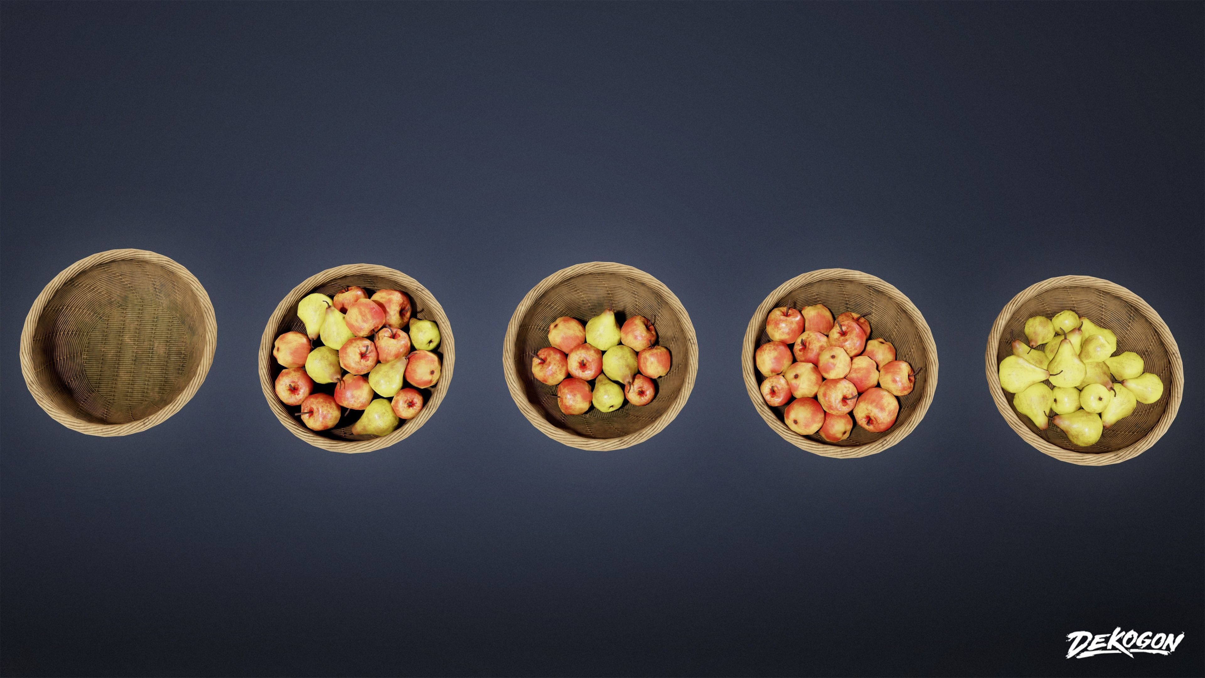 MEDIEVAL - Basket Fruit 01 - LOW POLY Low-poly 3D model_12