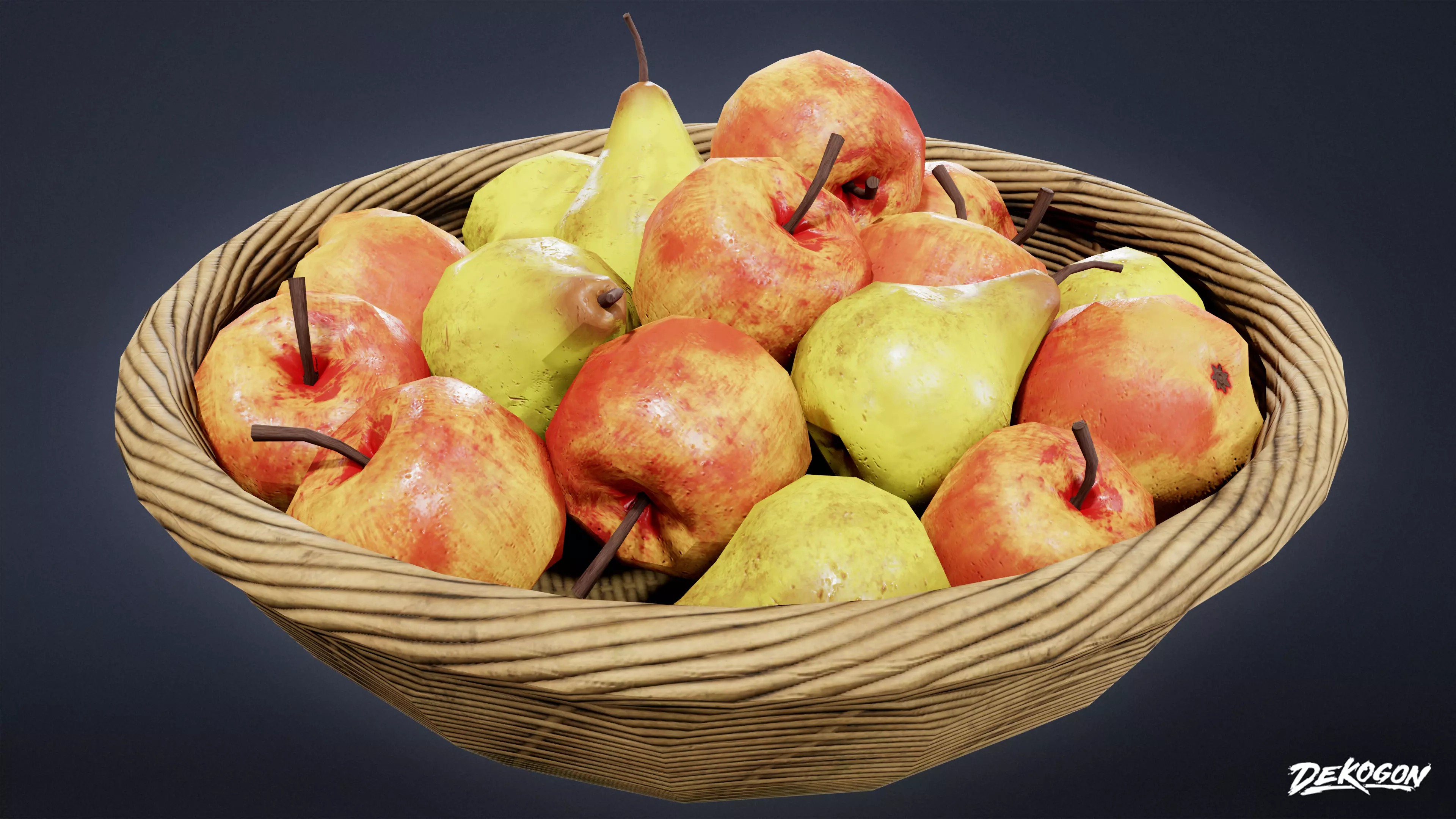 MEDIEVAL - Basket Fruit 01 - LOW POLY Low-poly 3D model_0